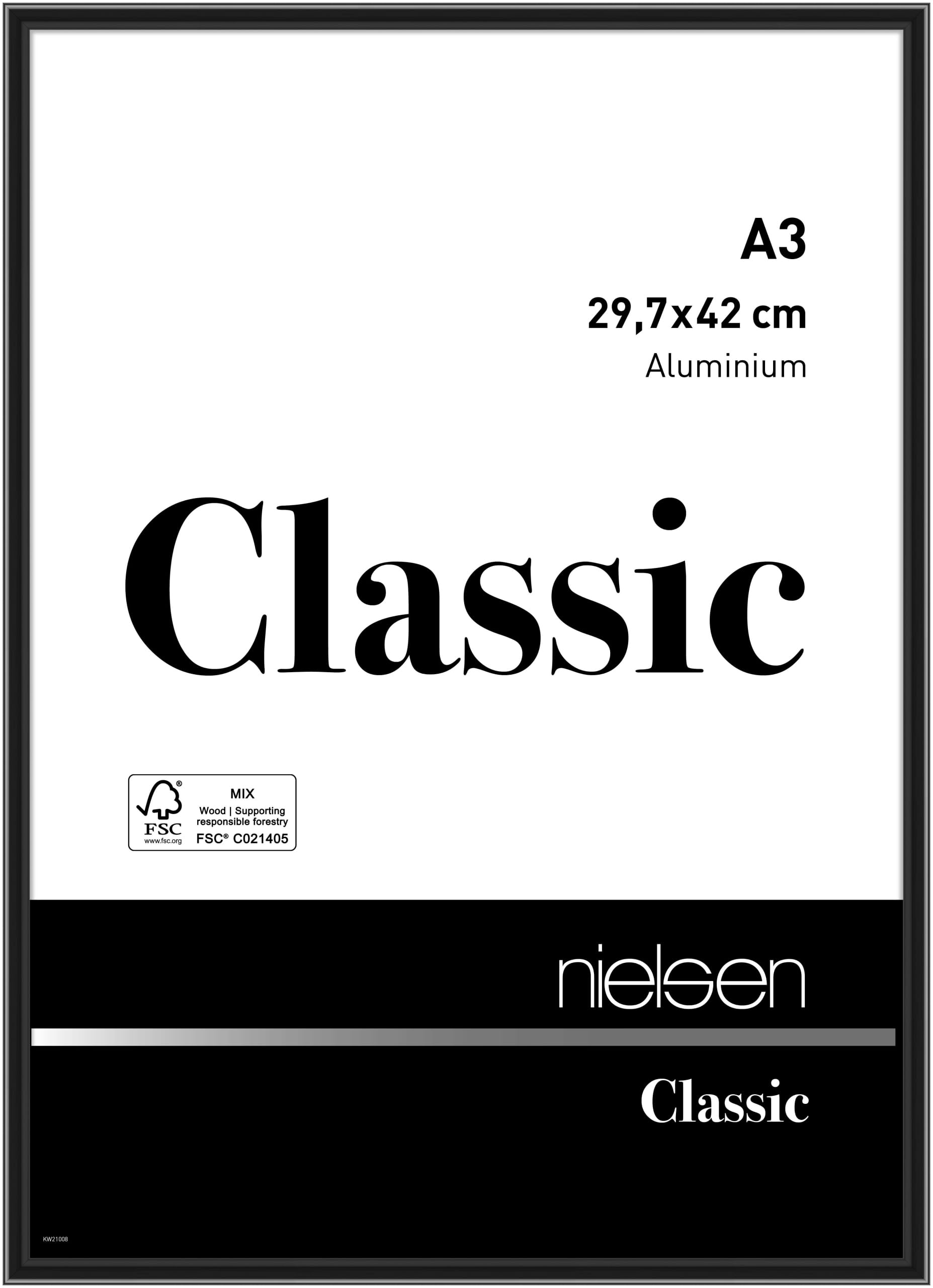 nielsen Classic Aluminium Picture Frame Polished Black A3, 29.7x42cm with Float Glass and Push and Turn Clips