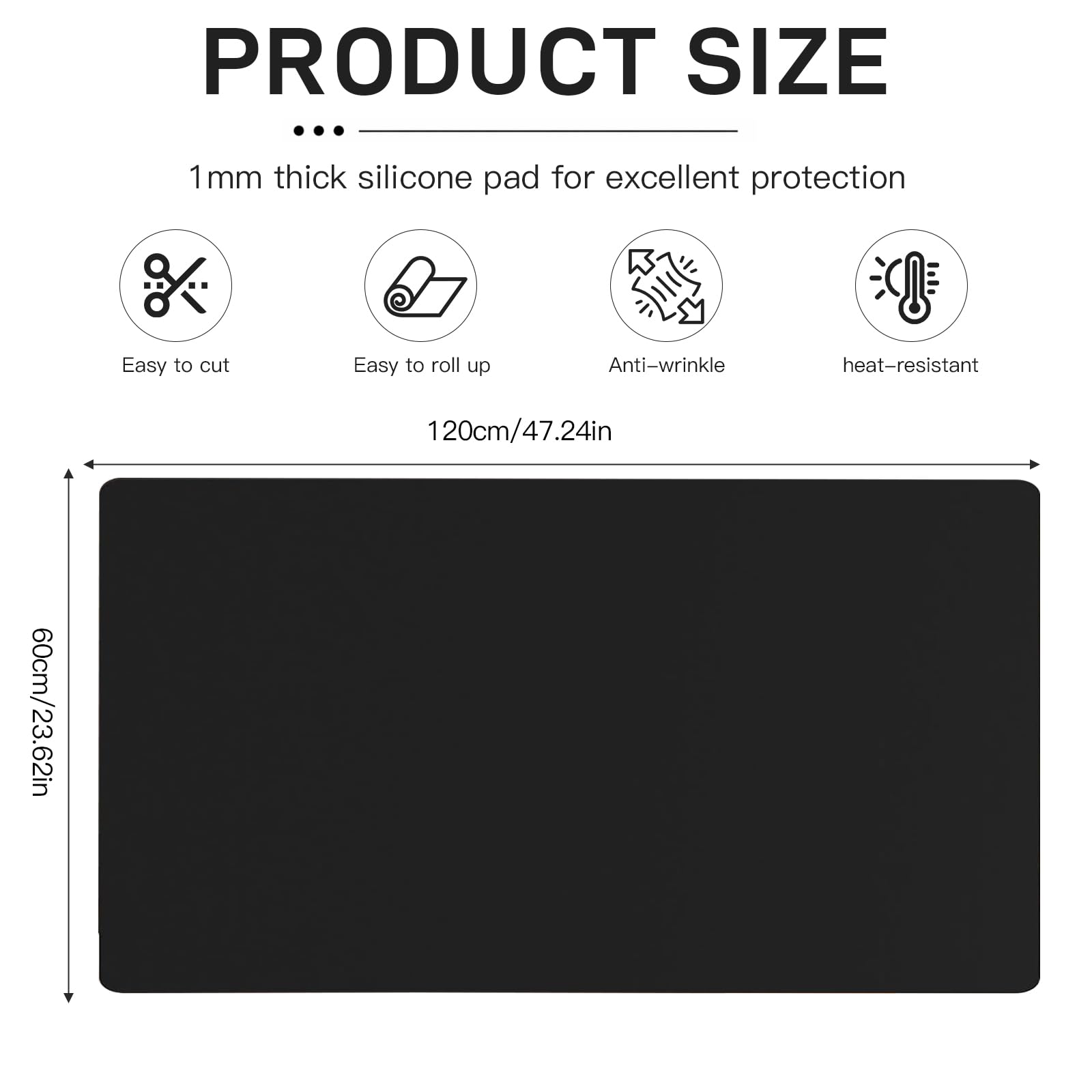 Tapis Silicone Grand 120 x 60 cm, 2 mm Résistant à la Chaleur Tapis Silicone Cuisine, Antidérapant et Antiadhésif, Protege Plan de Travail Cuisine, Pour Plans de Travail de Cuisine