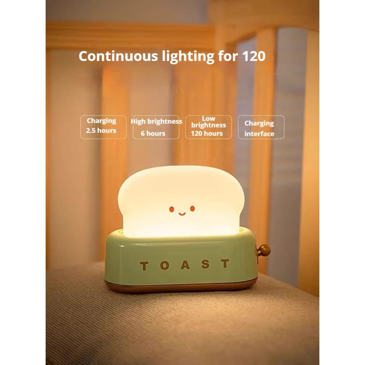 Linda luz nocturna para niños, con forma de pan tostada, recargable por USB-C, luz nocturna LED suave para dormir, luz nocturna para guardería de bebé (rosa)