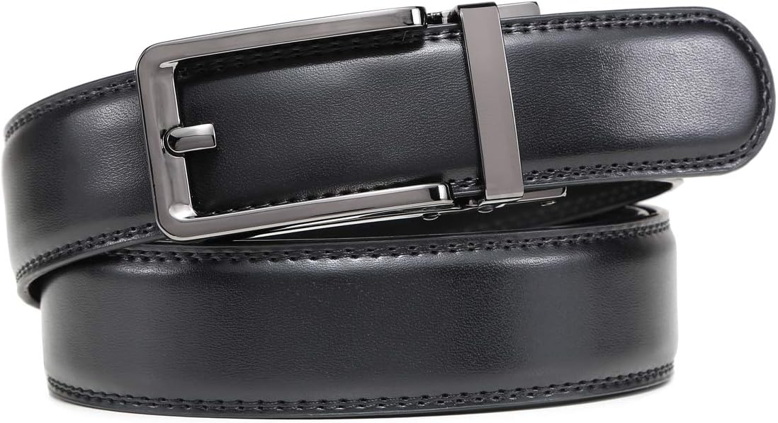 Founders & C Men's Leather Ratchet Comfort Click Belt Dress with Slide Buckle -Adjustable Trim to Fit - Image 2