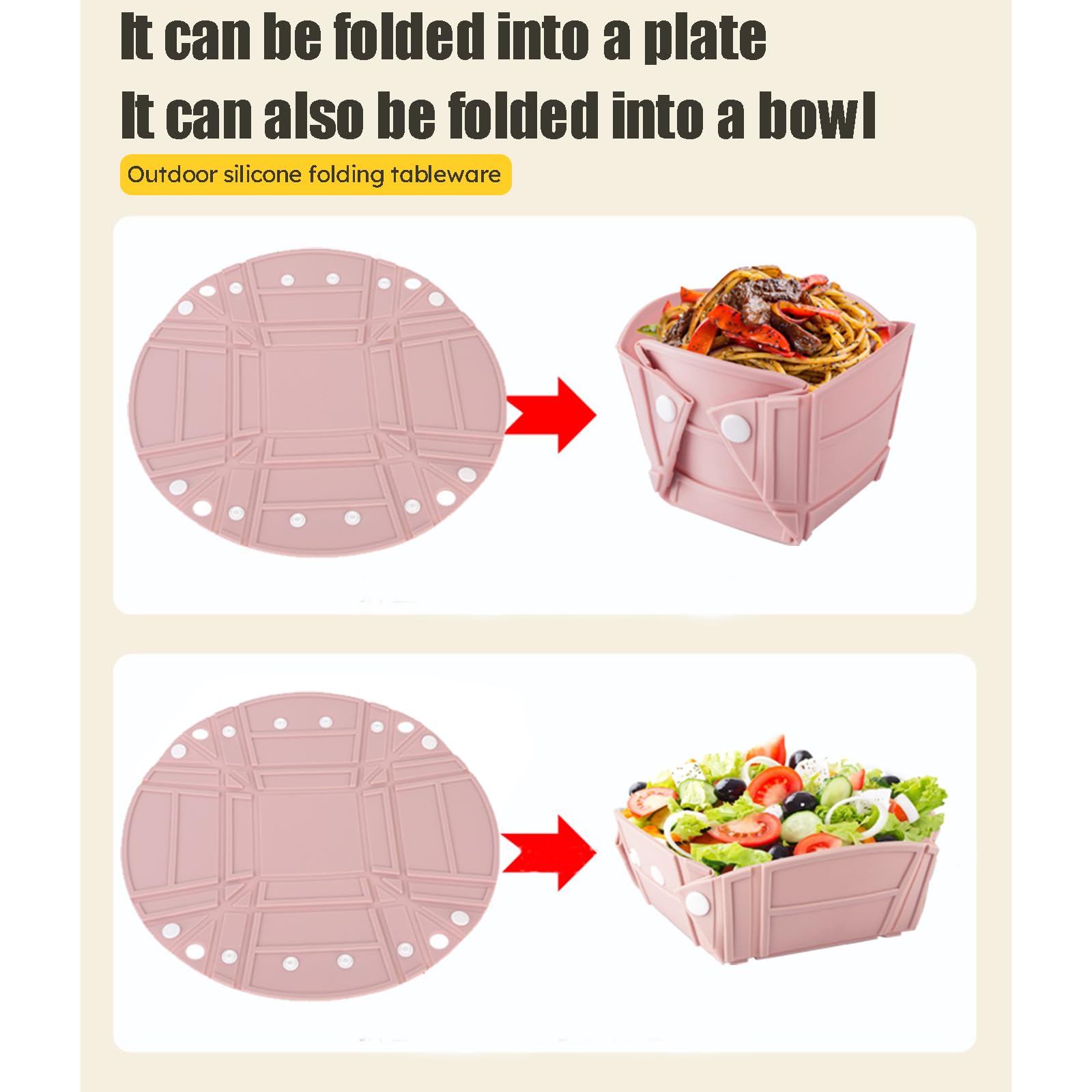 RoseFlower Collapsible Bowl, Portable Customizable Shapes Silicone Collapsible Bowls for Camping Foldable into a Bowl, Plate - Image 2