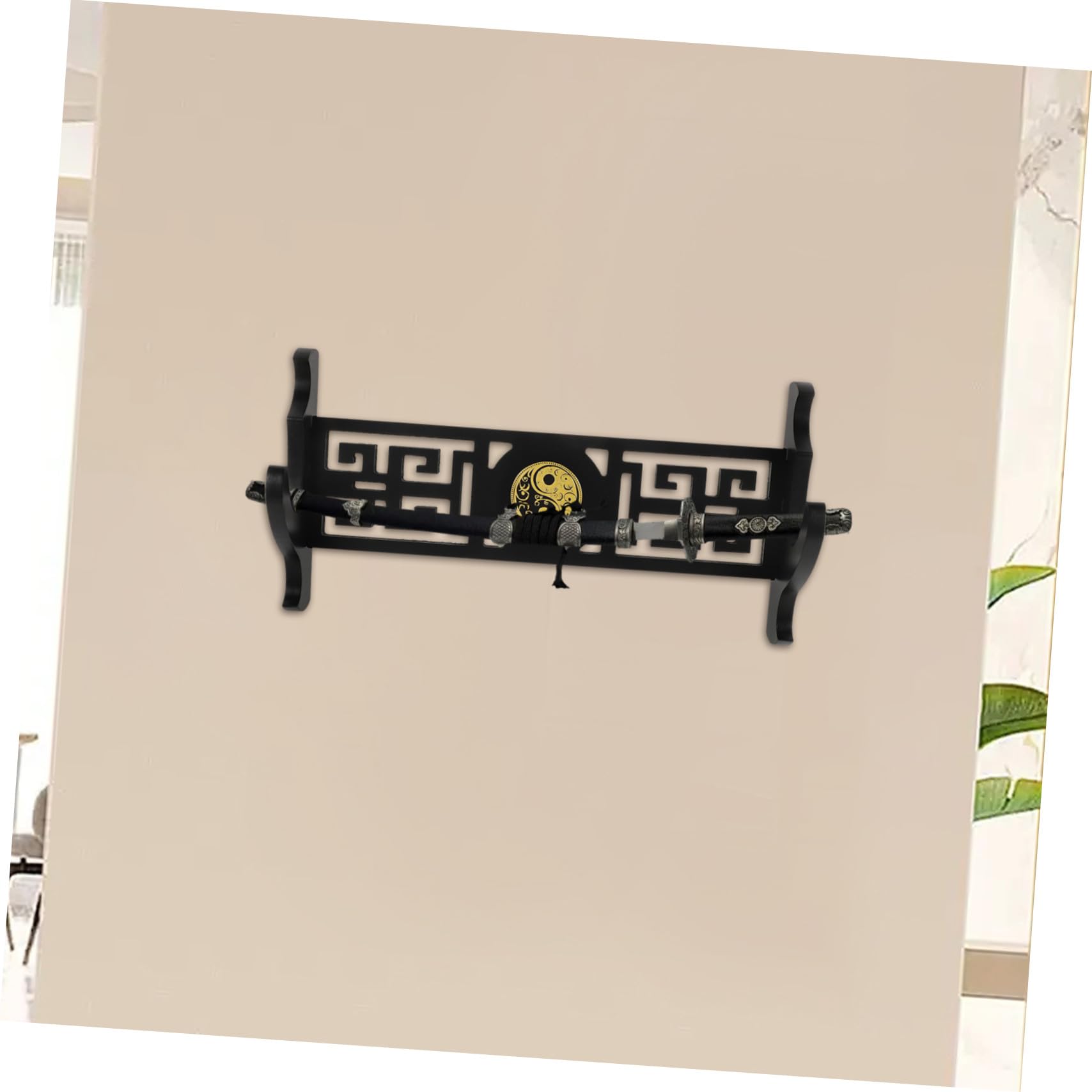 Soporte de Espada para Montaje en Pared de Madera Negro | Diseño Clásico Hueco, Estilo Moderno y Tradicional, Pieza Decorativa para Pared