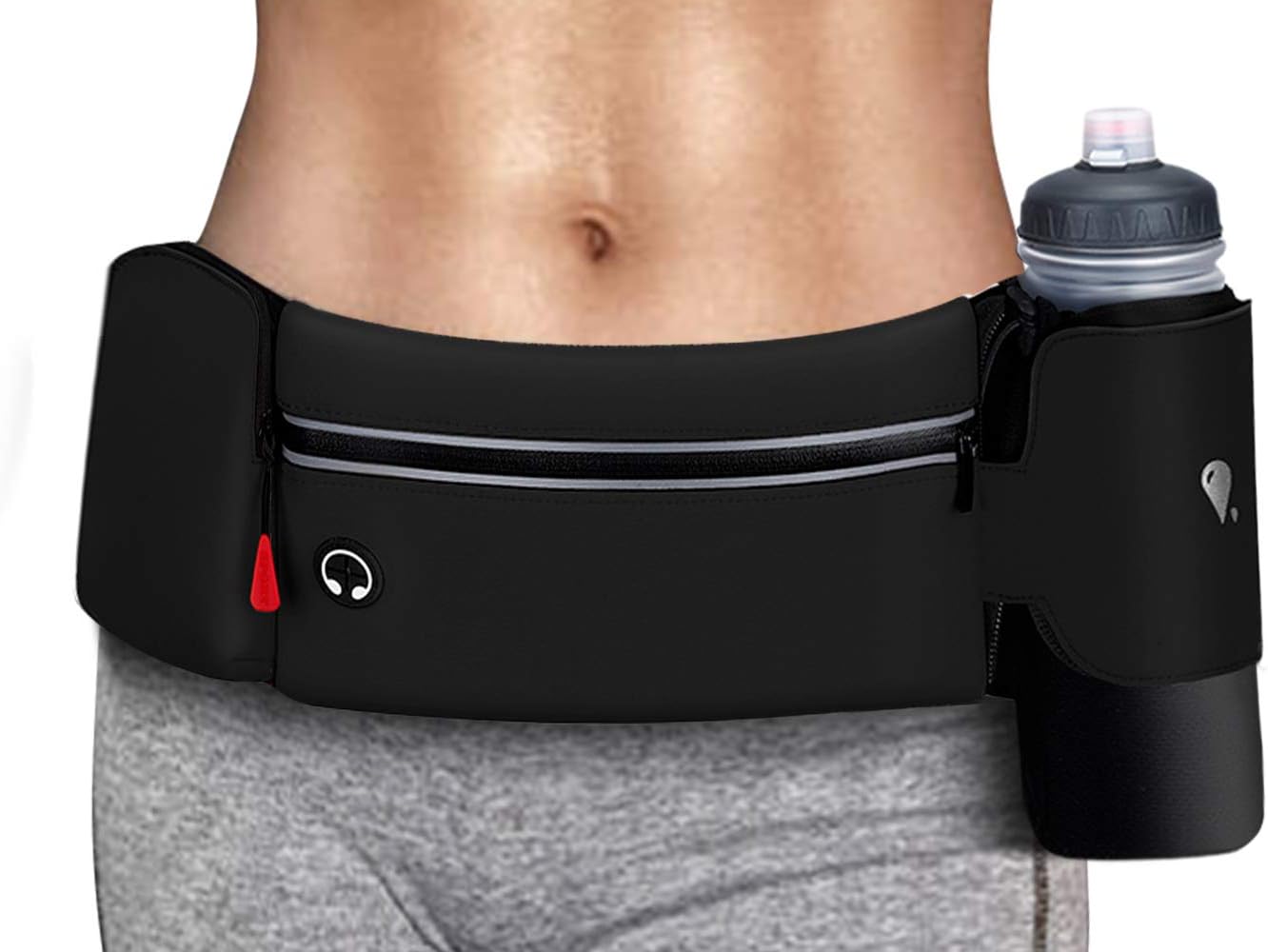 simptech Running Belt Bag with Foldable Water Bottle Holder(Bottles NOT Included), No Bounce Large Pocket Water Resistant Fanny Waist Pack, Hydration Running Phone Holder for Men and Women