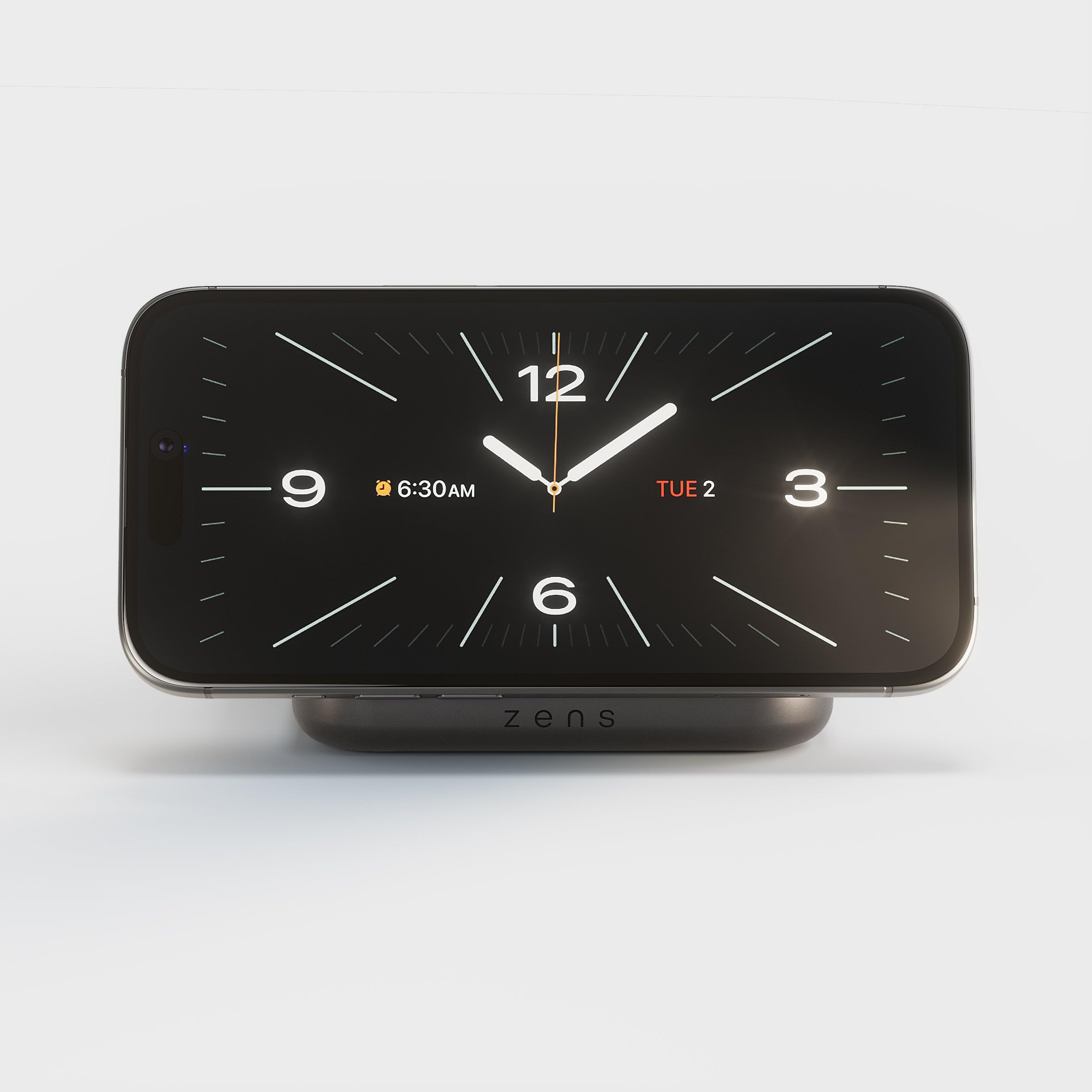 Zens Magnetic Nightstand Wireless Charger (2026), Cargador inalámbrico MagSafe y Qi2 15 W para iPhone/AirPods, Incluye Adaptador de Corriente de 20 W (EU/UK/US) y Cable Integrado de 1,5 m, Negro