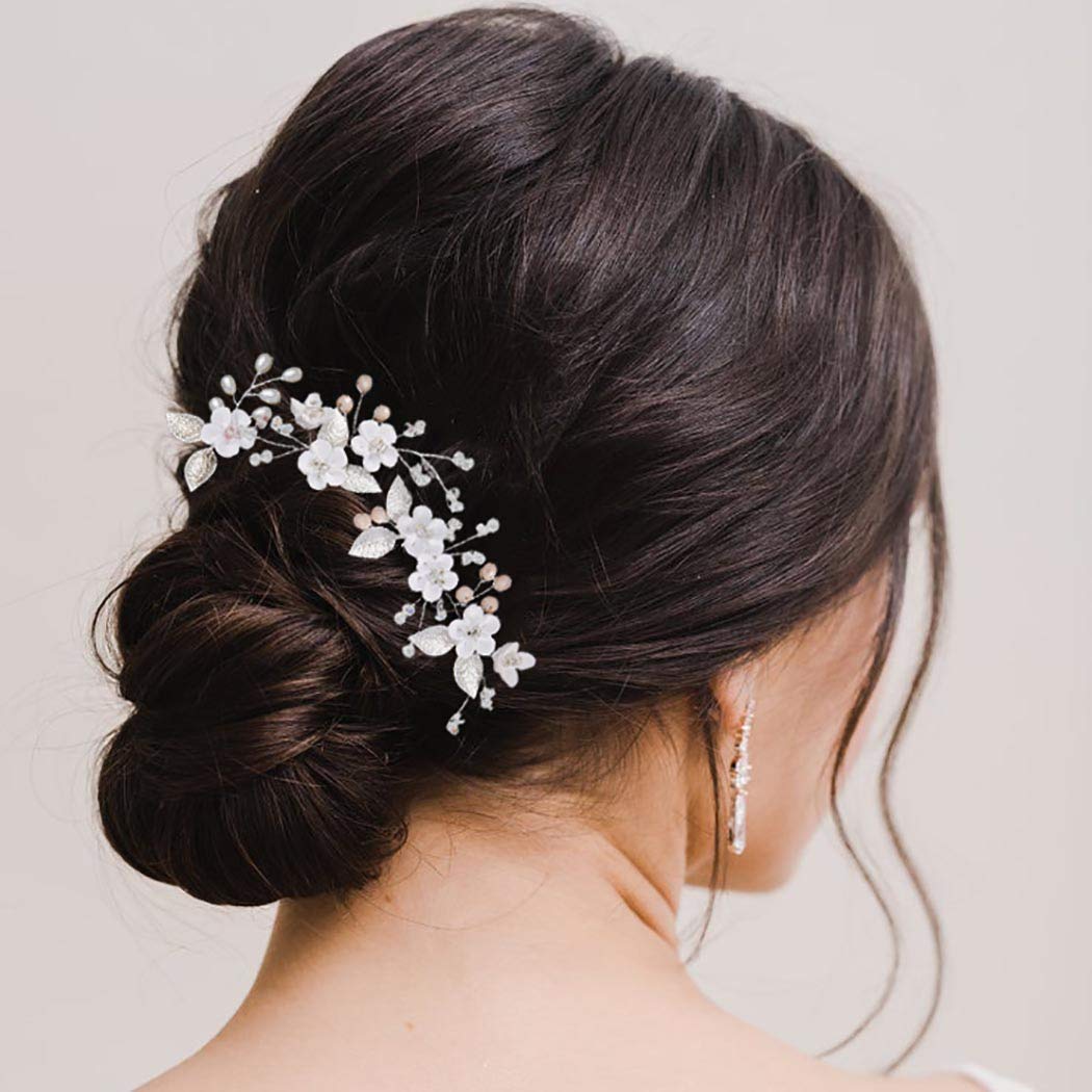 Vakkery Flower Wedding Hair Pins Silver Floral Hair Clips Headpiece Bridal Hair Accessories for Women and Girls (3PCS)