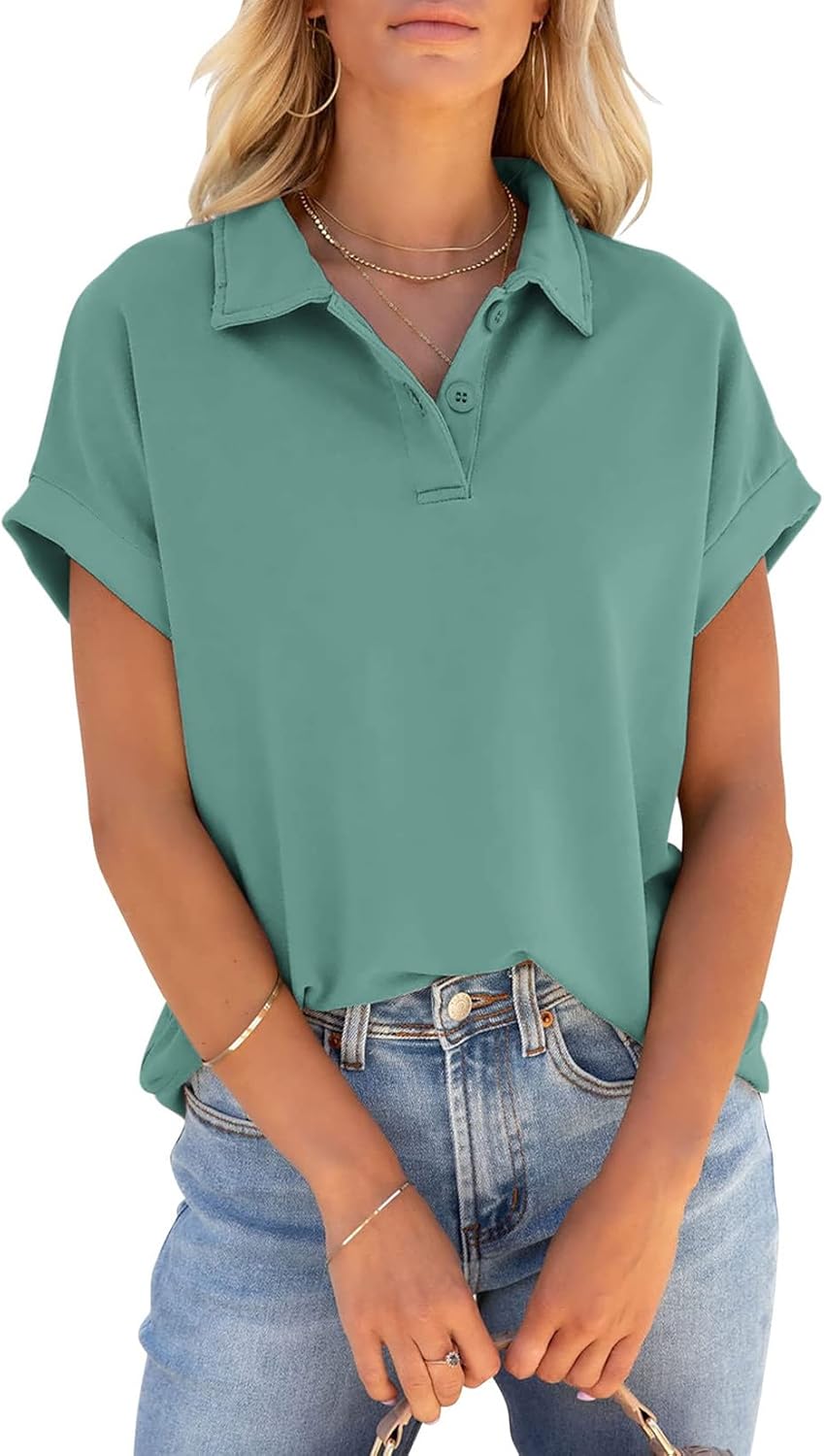PGANDS Women’s Short Sleeve Polo Shirts Collared V Neck Button Summer Casual Top PGANDS Women’s Short Sleeve Polo Shirts Collared V Neck Button Summer Casual Top