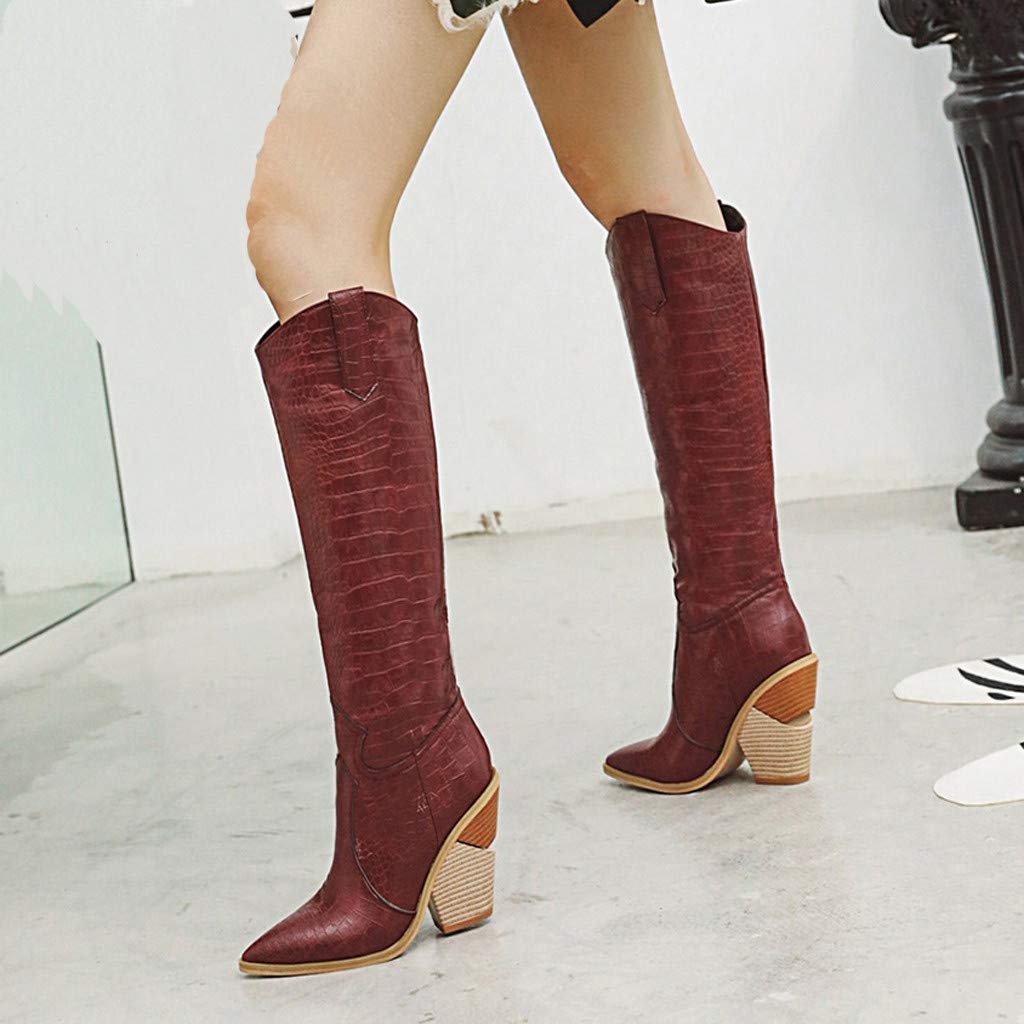 Botas Largas para Mujer Botas hasta La Rodilla del Reino Unido Botas De Montar para Mujer Cuñas con Punta Puntiaguda Botas De Tobillo De Tacón Grueso para Mujer Zapatos De Fiesta Elegantes Informales