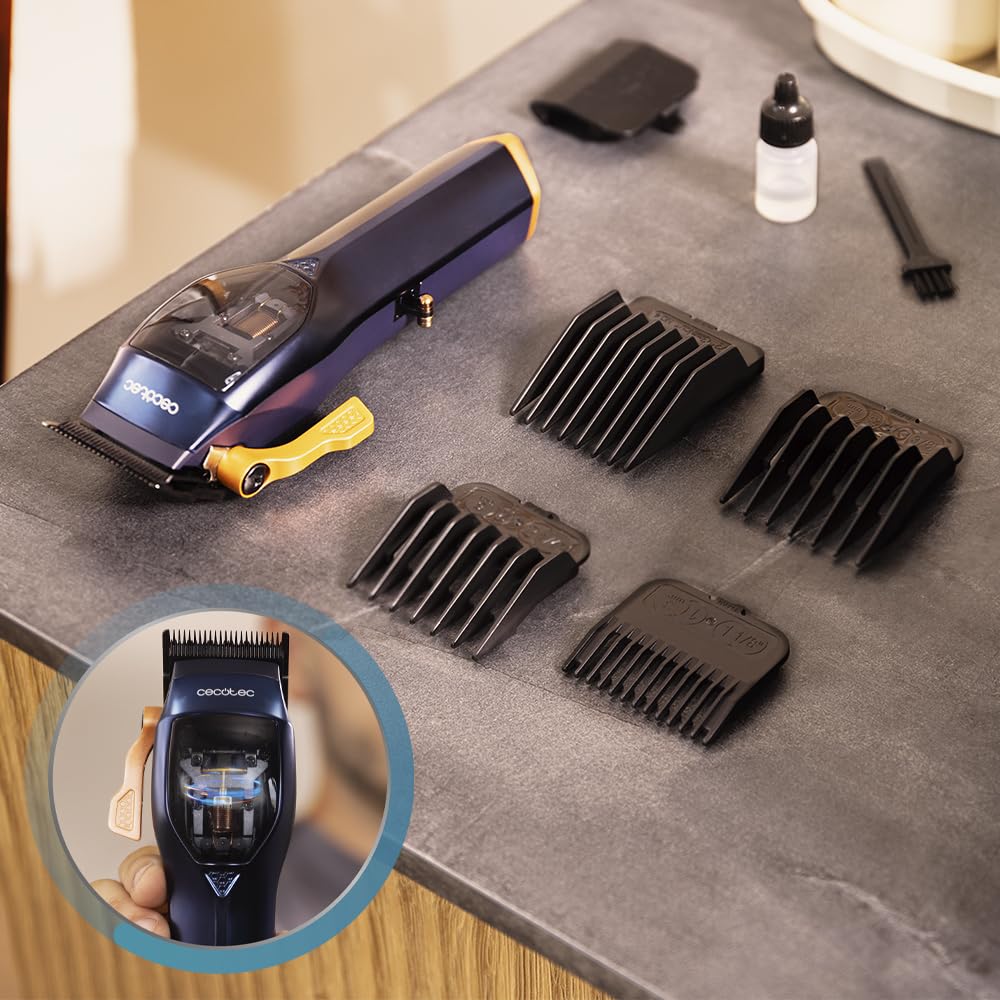 Cecotec PrecisionCare Expert Vector Haarschneider mit magnetischem Motor, 9200 U/min, 4 Kämme, DLC-Klinge aus Edelstahl und Keramik, Display, Betriebsdauer 90 Minuten, Ladegerät Typ C | DLC-beschichtete Edelstahl- und Keramikklinge, 90 Min. Laufzeit, Disp