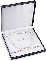 Vista 4 de The Pearl Source Juego de collar de perlas cultivadas Akoya de oro de 14 quilates de 6 a 0.256in de longitud de princesa para mujer, Perla, Perla