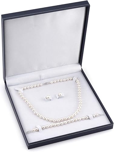 Miniatura 4 de The Pearl Source Juego de collar de perlas cultivadas Akoya de oro de 14 quilates de 6.5 a 0.276in de longitud de princesa para mujer, Perla, Perla