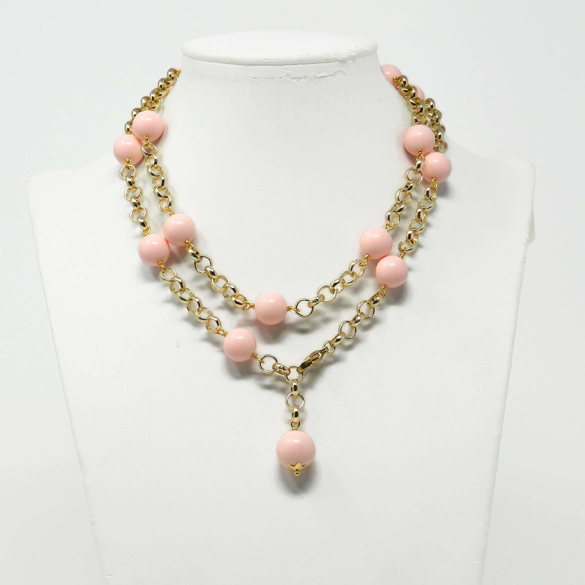 Collana Lunga Donna DodiGioielli Pasta di Corallo Rosa Chiaro 86 cm | Gioiello Artigianale, Made in Italy, Chiusura Dorata, Nickel Free