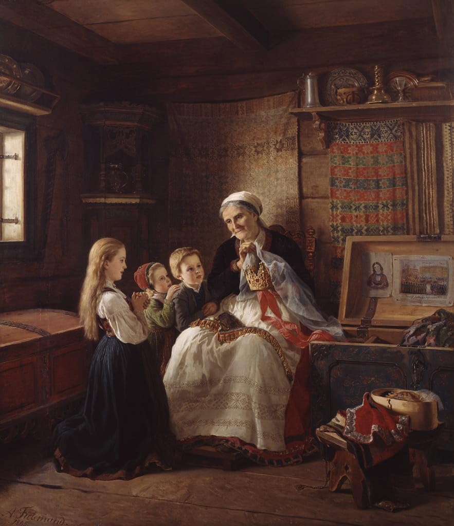 Tableau Le mariage des grands-mères par Adolph Tidemand affiche nostalgie et tradition
