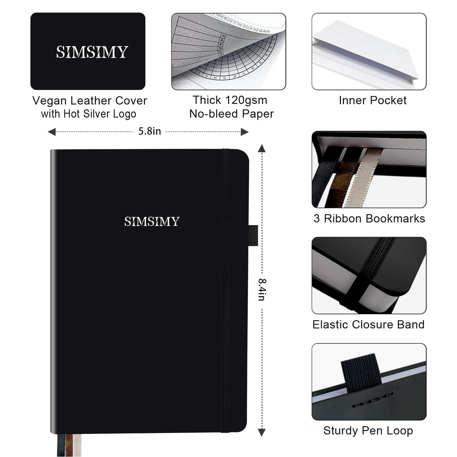 SIMSIMY Premade Bullet Dotted Journal with Undated Weekly Monthly Planner, Pre-made Dot Grid Journaling Aesthetic Notebook for Goals Gratitude Budget Exercise Habits Mood Sleep Tracker - 12 Month