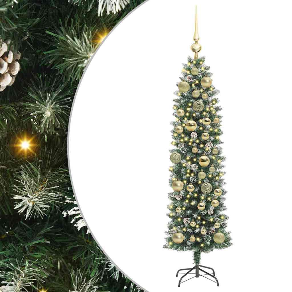 Albero di Natale artificiale sottile verde bianco 120 cm con 150 LED bianco caldo 8 modalità, punte in PVC alimentate USB per interni, decorazione festiva