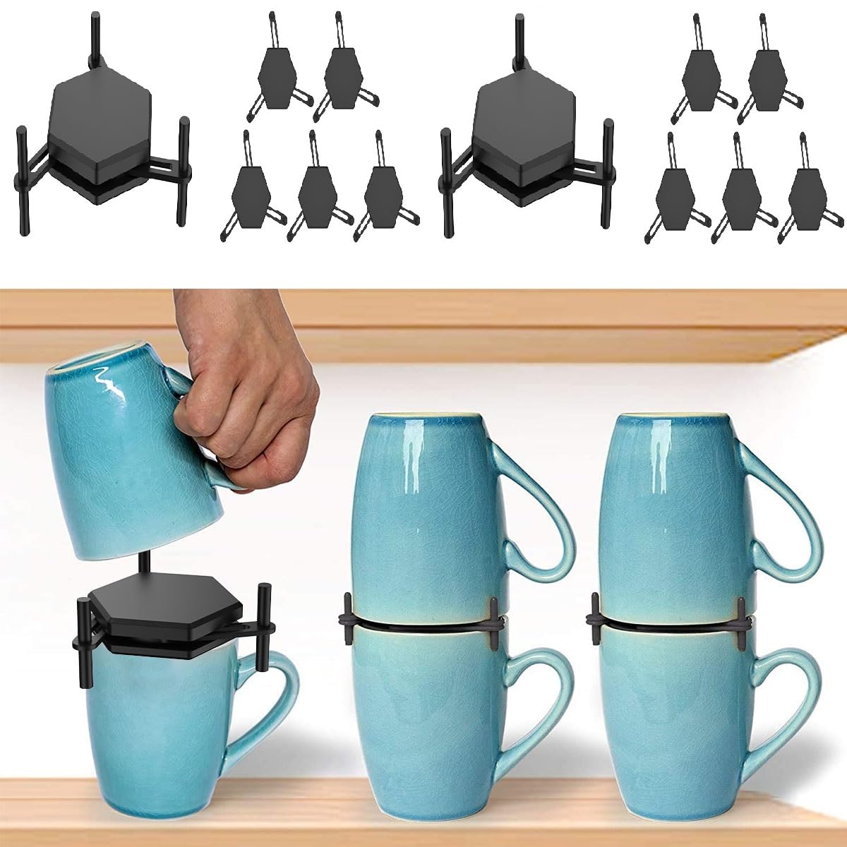 Rhaiqbvc 12Pcs Coffee Mug Holder, Stackable Cup Organizer, 3.97Inch Adjustable Drinkware Stacker, Reusable Kitchen Storage For Cupboard Cabinet Shelf, Space-Saving (12Pcs)
