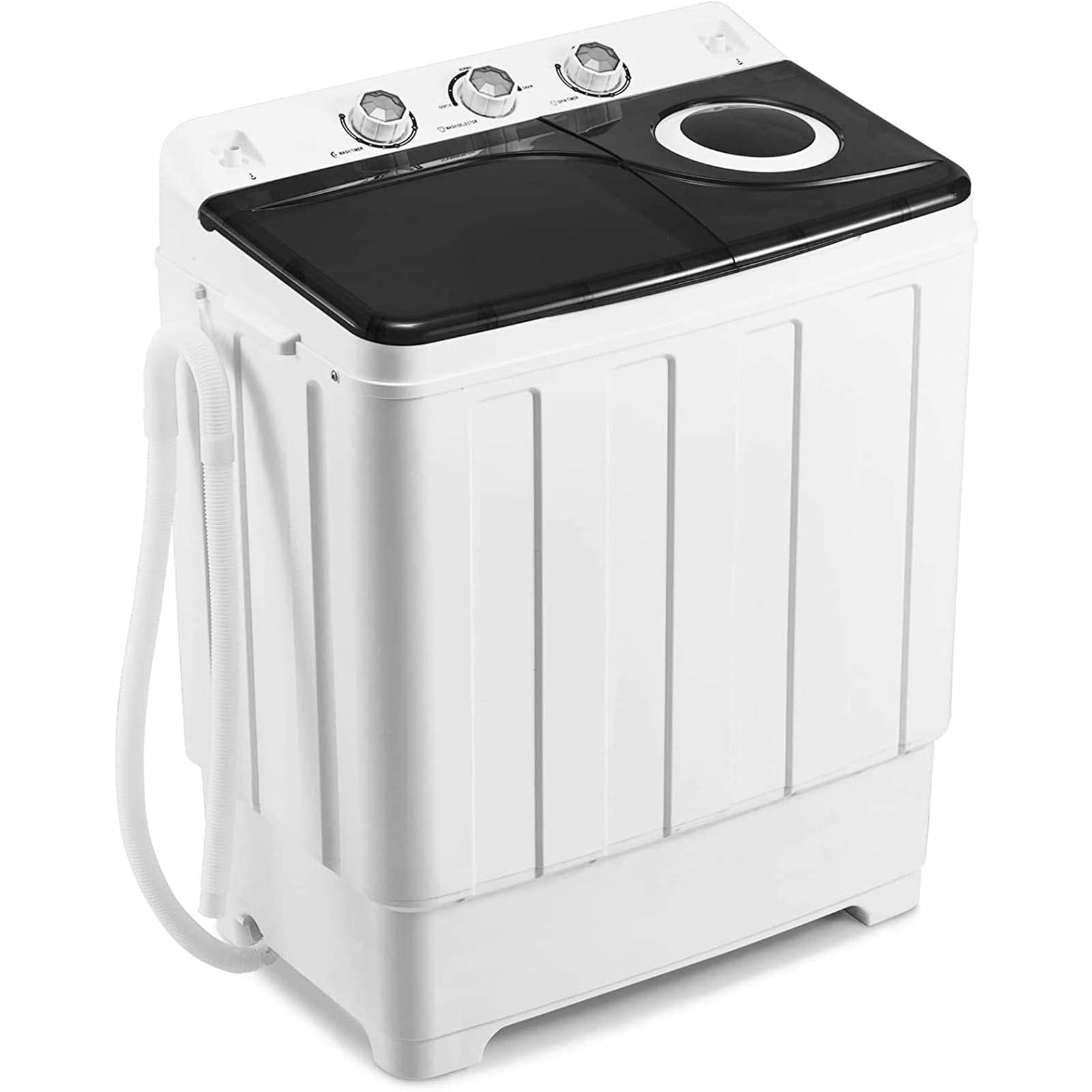 Combo de lavadora y secadora de doble bañera, capacidad de 28 libras con perillas de control, descarga de drenaje integrada y control de temporizador para el hogar, RV, dormitorio, apartamento