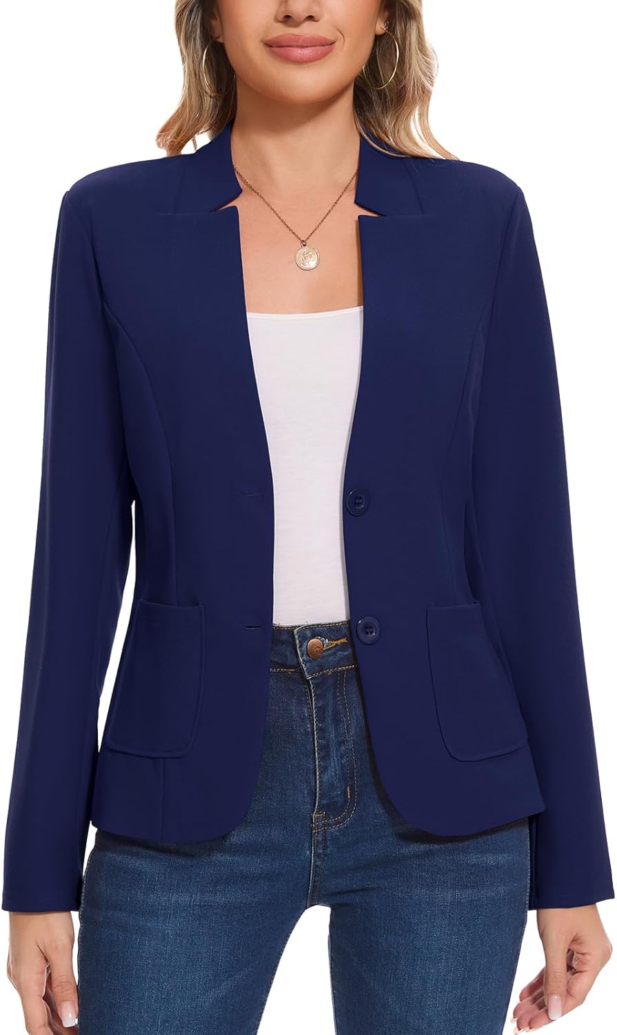 MINTLIMIT Blazers for Women Long Sleeve Notch Collar Blazer Button Front Casual Work Office Suit Jackets with Pockets