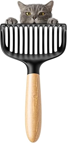 Pieviev Cat Litter Scoop, Deep Shovel, Premium Non-Stick Large Scooper with Wooden Handle, Easy to Place (Black-A, 1 Pack)