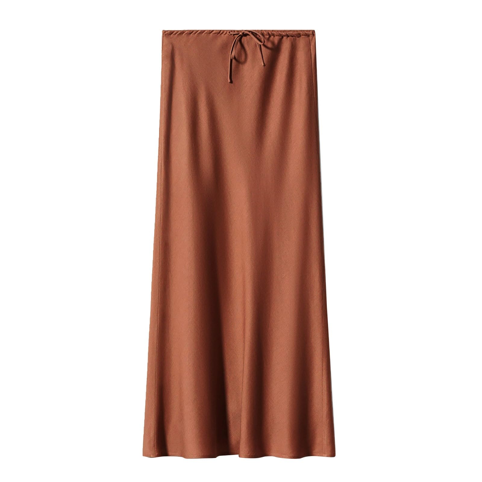 Jupe longue pour femmes taille haute en simili cuir marron XL - 8