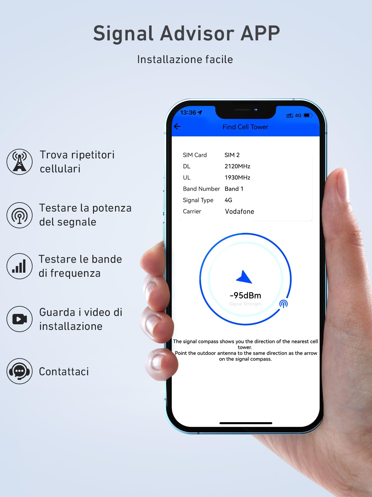 Amplificatore Segnale Cellulare per Banda 3 e 20, 4G LTE 3G GSM Ripetitore Segnale Cellulare per Casa Ufficio, Compatibile Iliad TIM Wind Tre ecc., Segnale di Ricezione a 360 Gradi