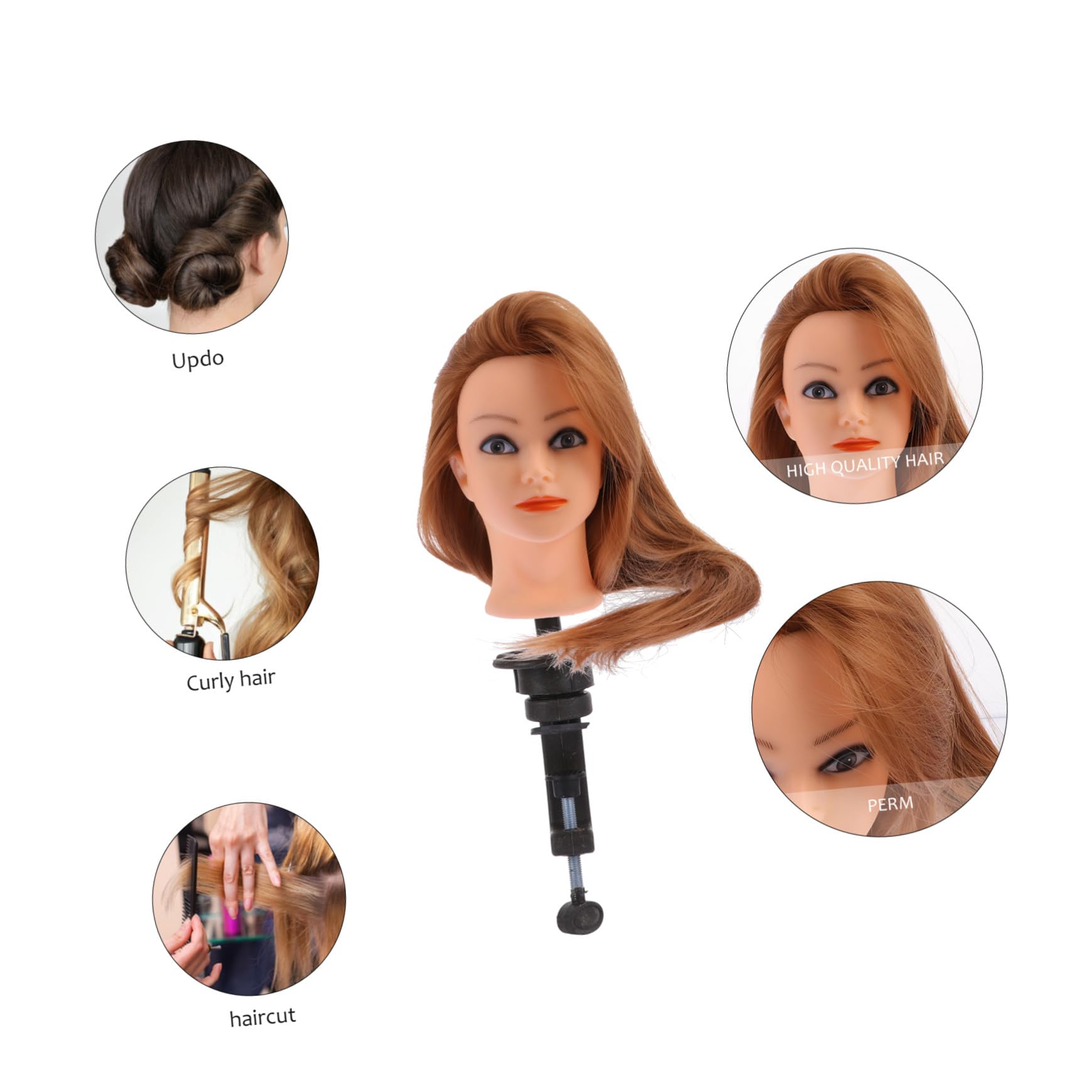 Mannequin Puppenkopf mit Hochtemperatursilk Haarstyling Puppe mit Ständer für Flechten und Dutt Geeignet für Kinder und Frauen im Friseursalon oder Zuhause