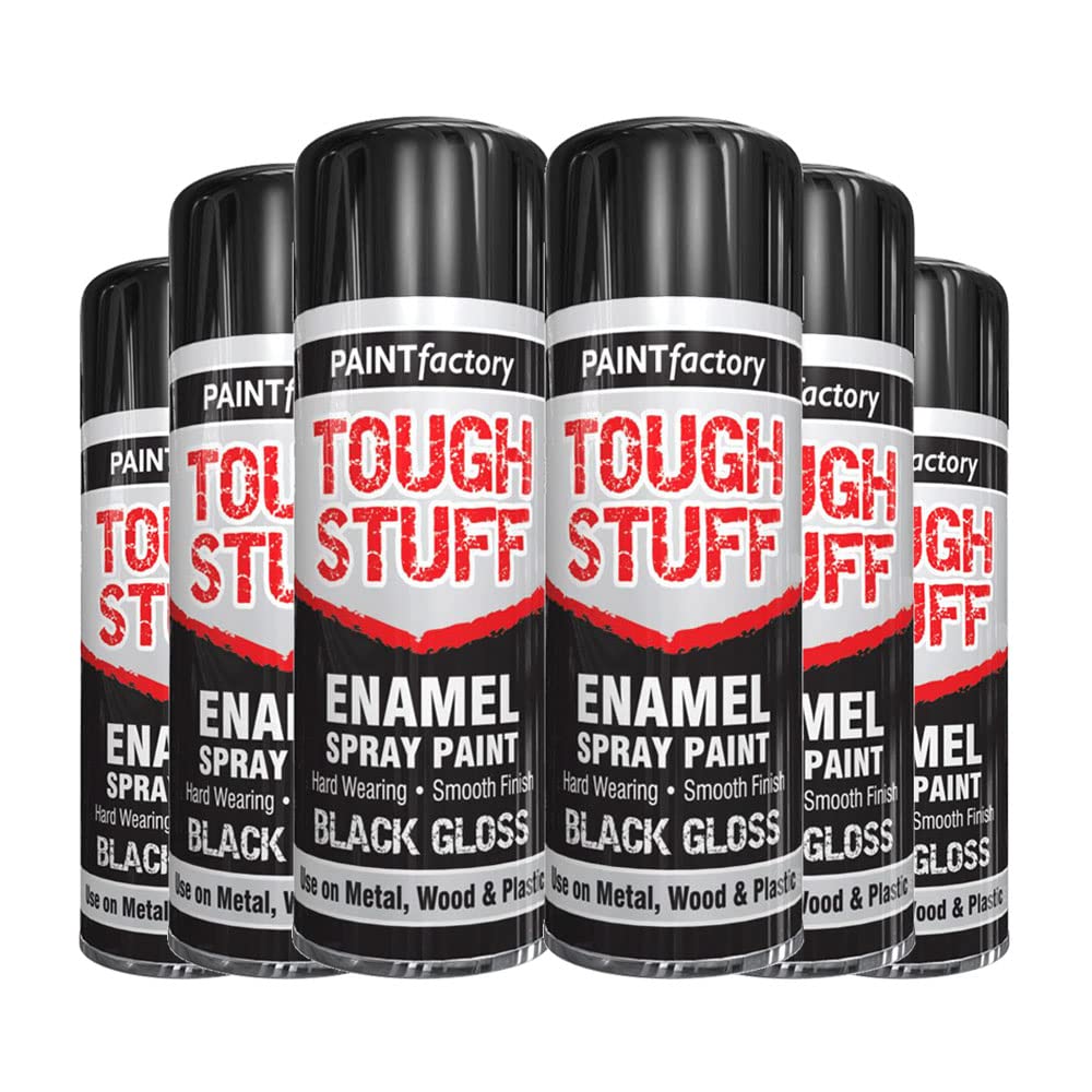 Classic Signature Black Gloss - 6 X Enamel Spray Paint 400Ml Tough Stuff Hard Wearing Smooth Aerosol For Metal Wood And Plastic