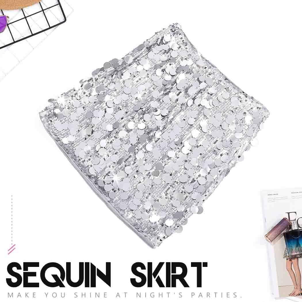 TWINKLEDE Silver Sparkly Sequin Skirt Glitter Rave Mini Skirt for Women - Image 7