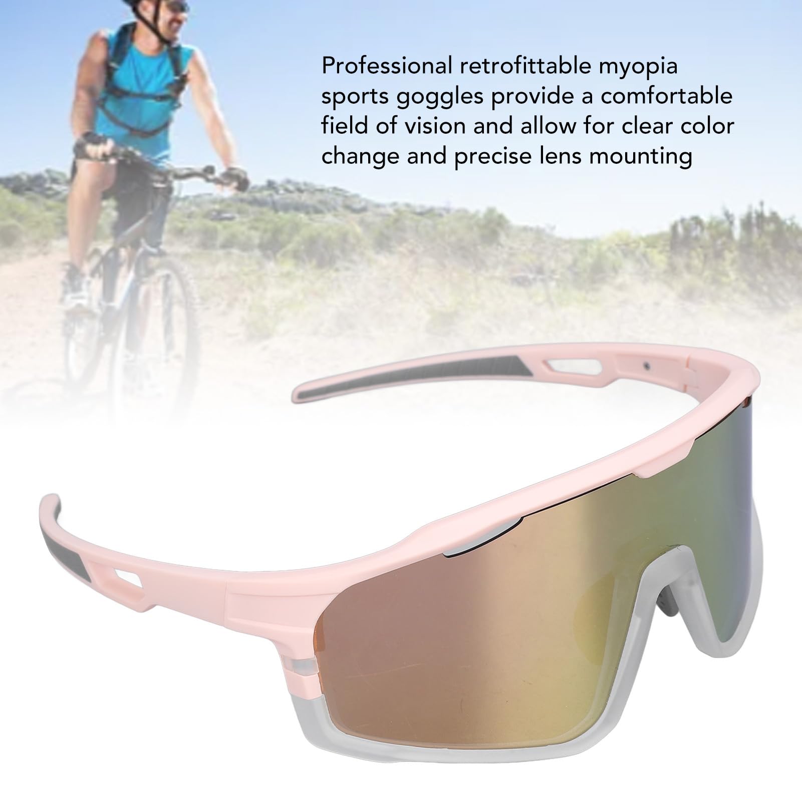 SUNGOOYUE Occhiali da Sole da Ciclismo Occhiali Fotocromatici con Protezione UV Polarizzati con Montatura per Lenti Miopia per Lo Sport, Montatura Leggera per PC, Rosa Opaco