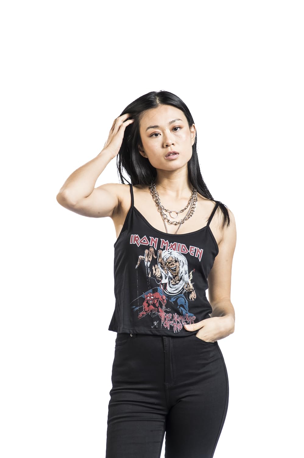 Iron Maiden The Number of The Beast Femme Top Noir 100% Coton Regular/Coupe Standard