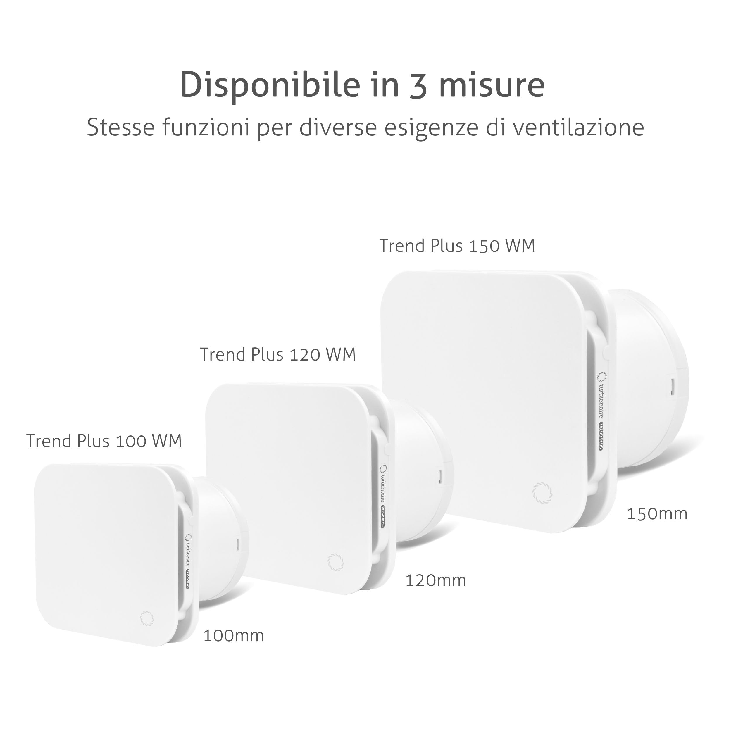 Turbionaire Trend Plus 100 WM Ventilatore, Estrattore per Bagno,100mm, Telecomando, Multifunzione, 22dB, Max. 5.7W, 7 Velocità + Boost, Valvola di Non Ritorno, Timer, Garanzia 3 Anni, Aspiratore