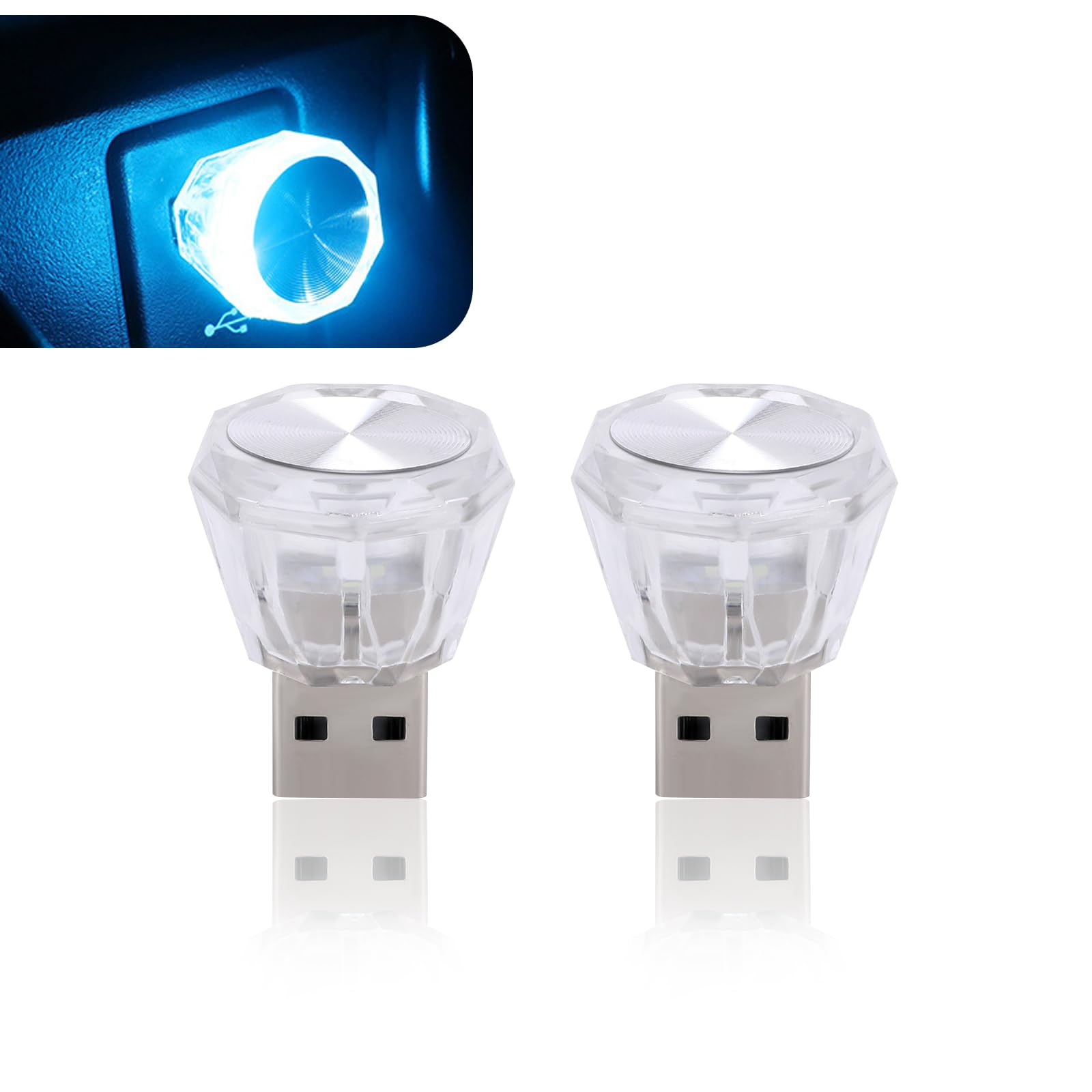 2 PCS Mini Car LED Atmosphere Lights, Waterproof Portable Wireless Vehicle Decorative Accessories for Disco Party, Plug and Play, Universal Roof Night Light for Home Room (Ice Blue)