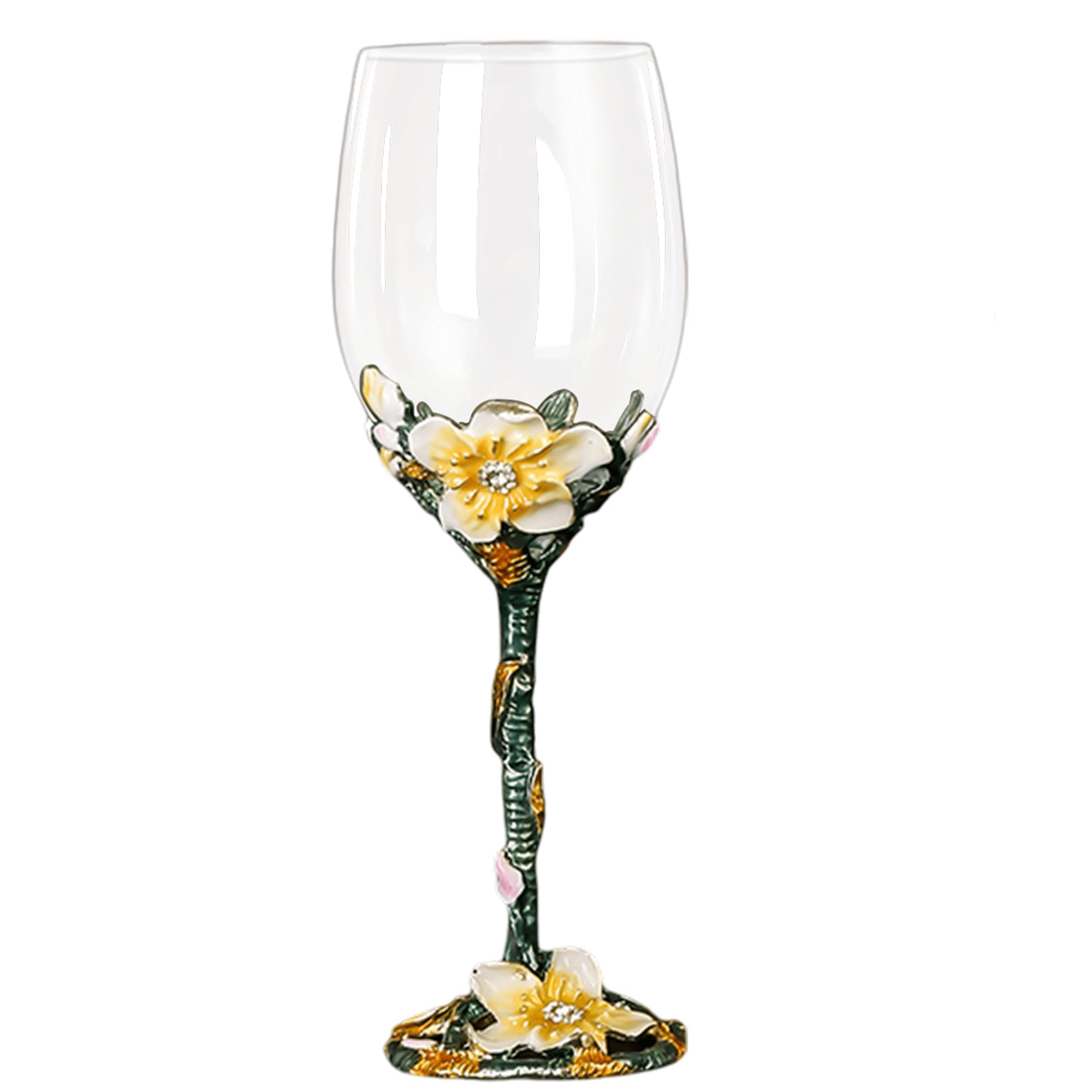 XUDREZ Painted Enamel Flower Lead-Free Wine Glasses,320ml/10.8 OZ Red/White Crystal Wine Glasses (Apricot Blossom Red)
