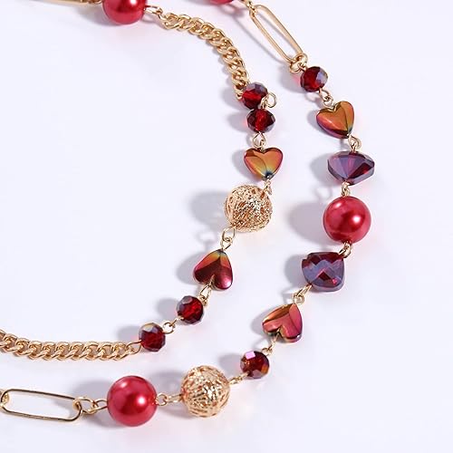 Miniatura 5 de Bocar Collar de cuentas, collar de cadena de eslabones largos de 2 capas, cuentas de cristal para mujer, gargantilla, regalo de joyería