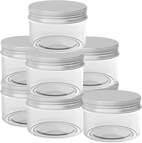 8 tarros de plástico transparente de 13 onzas recipientes redondos de plástico reutilizables vacíos con tapa para organización del hogar y la cocina