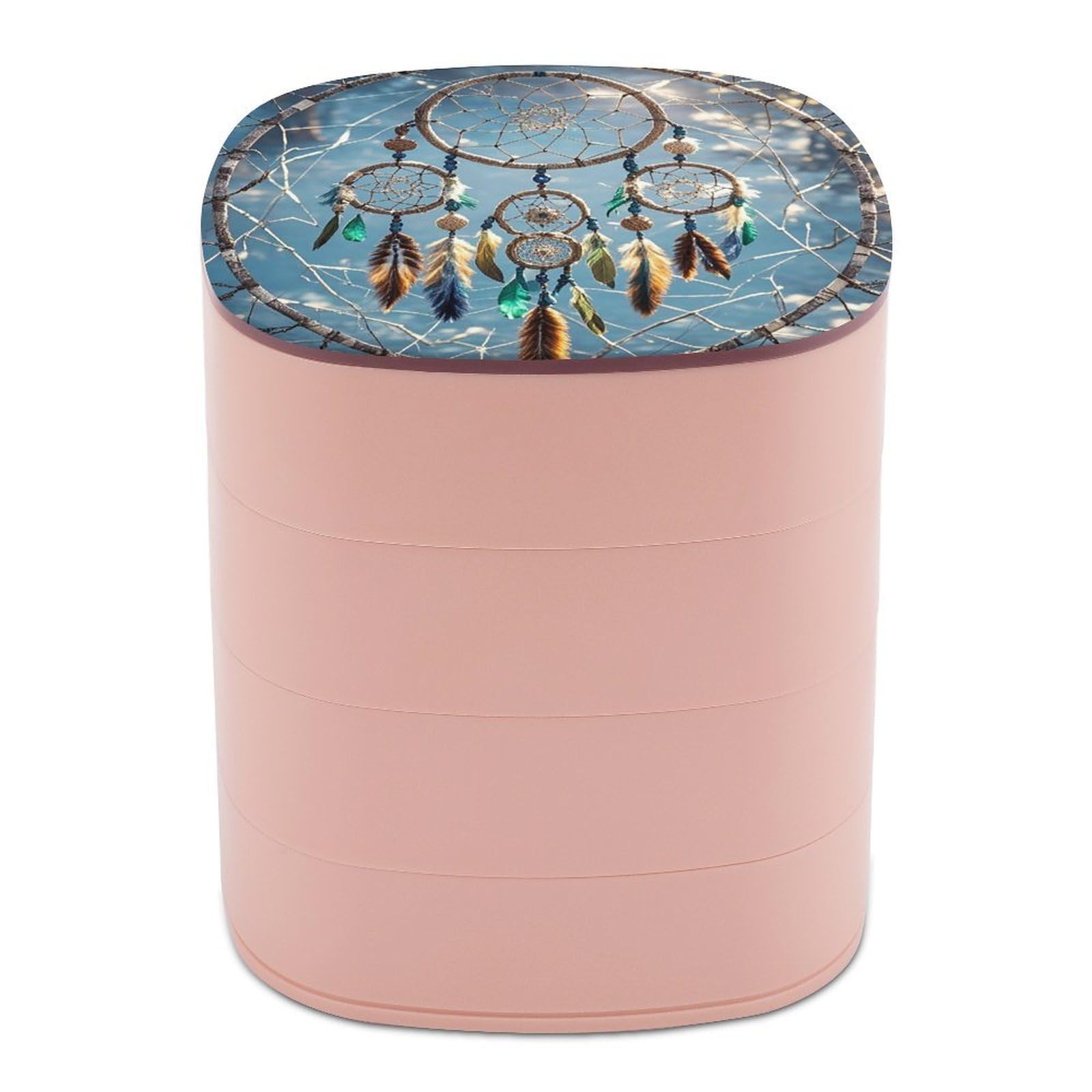 FekiLoot Rotating Dream Catcher Jewelry Box Large Capacity Jewelry Organizer with Mirror 4 Tier Hoop Ring And Earring Holder With Lid Small Travel Jewelry Case for Women