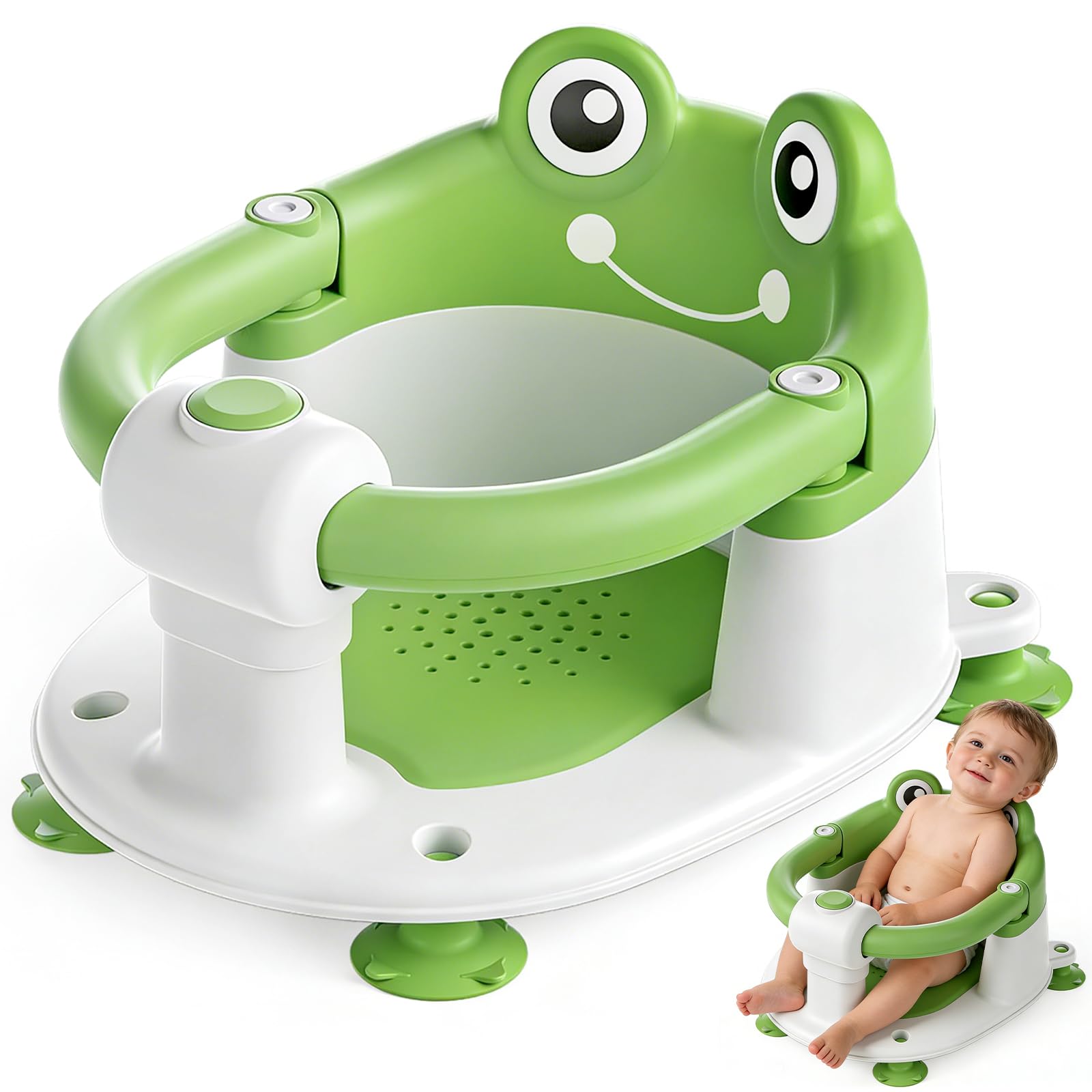 Seggiolino Doccia Bimbo,Bambino Seggiolino da Bagno,Seggiolino Vasca da Bagno Bambino,Seggiolino da Bagno con 4 Ventose,per Bambini a Partire da 6 Mesi per Doccia o Vasca da Bagno - Verde