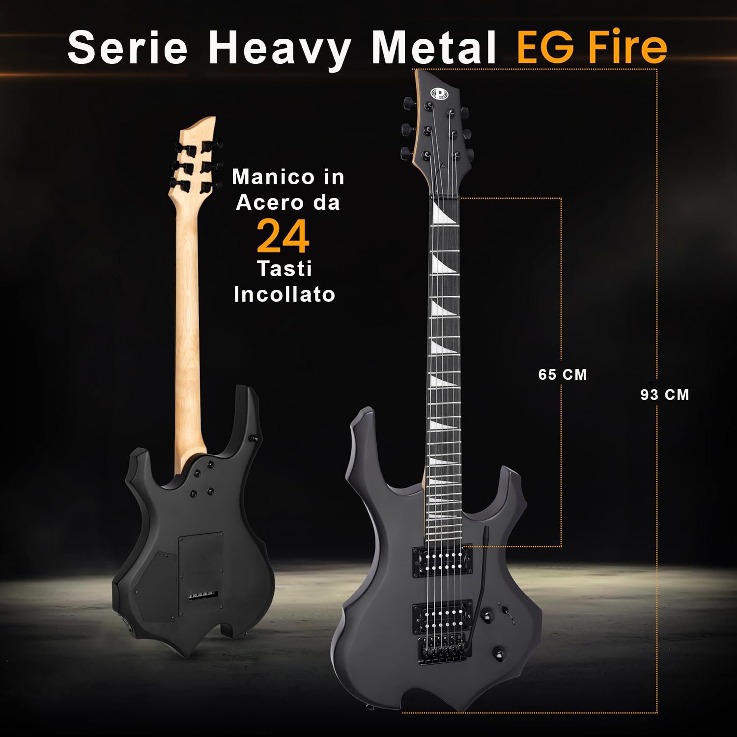Pyle EG Fire Chitarra Elettrica Heavy Metal Full Size Kit Amplificatore Nero Opaco