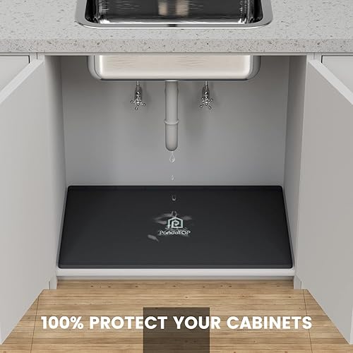 Miniatura 4 de Tapete para debajo del fregadero, bandeja de silicona para gabinete de cocina de 31 x 22 pulgadas, impermeable y flexible para debajo del fregadero