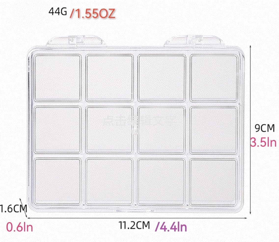 12 Grid Mini Acrylic Storage Box4.4 x 3.5 x 0.6 inchNail Jewelry and Earring Display Cabinet, Nail art Craft Storage Box With Transparent Cover, Fishing Bait, Rock Collection