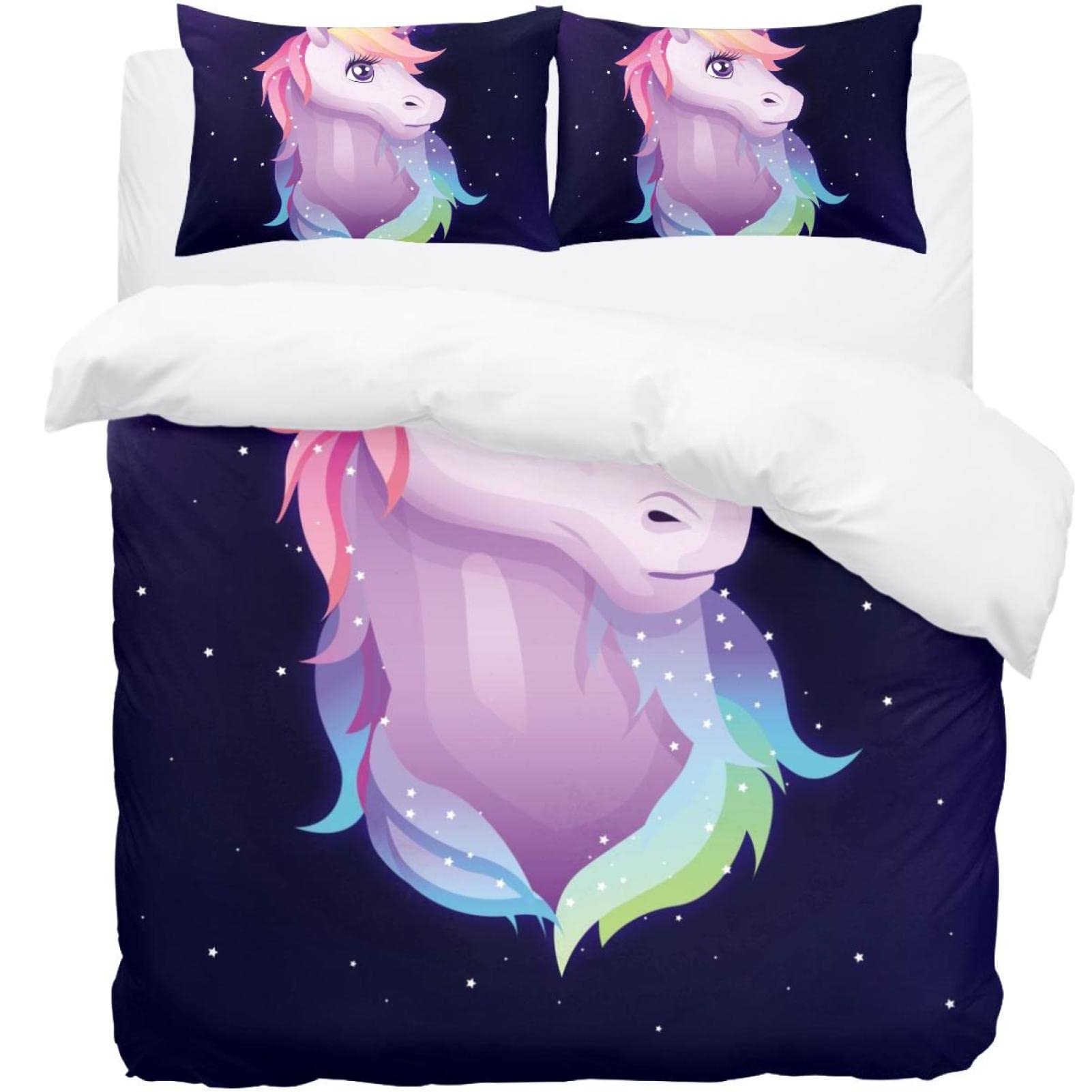 Parure de lit fée et licorne bleu nuit avec housse de couette et taie