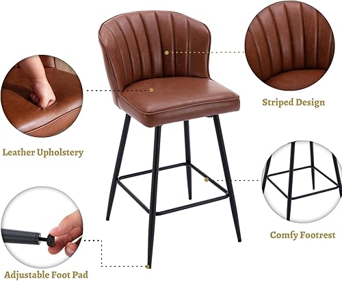 Miniatura 11 de EALSON Juego de 2 taburetes de bar modernos con respaldo tapizado de cuero con reposapiés de metal, cómodas sillas de isla para mostrador de cocina,