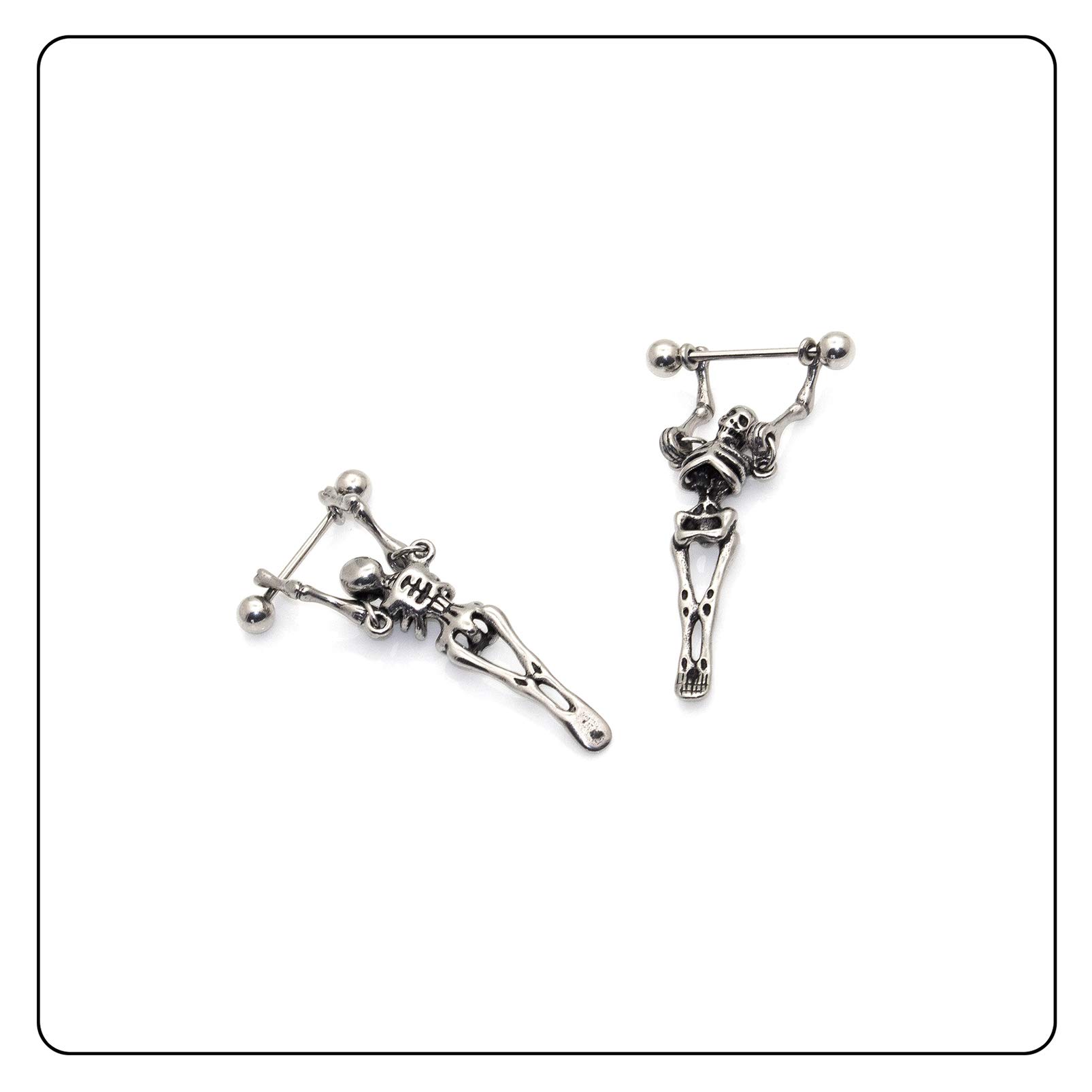 Aretes de esqueleto de calavera de acero inoxidable Hip Hop, 2 unidades, Acero inoxidable Acero aleado, No es una piedra preciosa 5