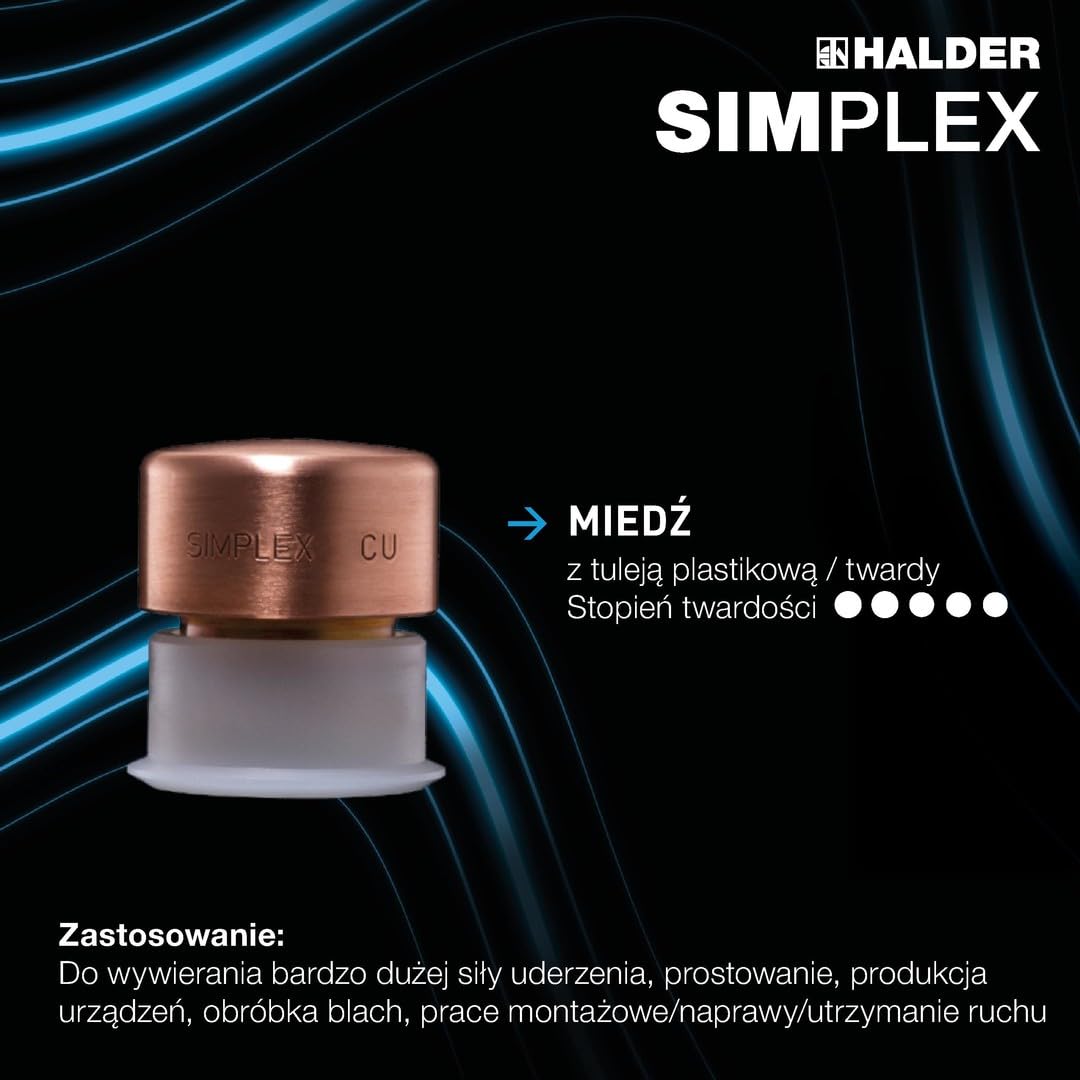 Halder 3748040 młot z miękkiej powierzchni ze wzmocnioną obudową ze stali odlewanej miedzi/nylonu, wielokolorowy, 40 mm