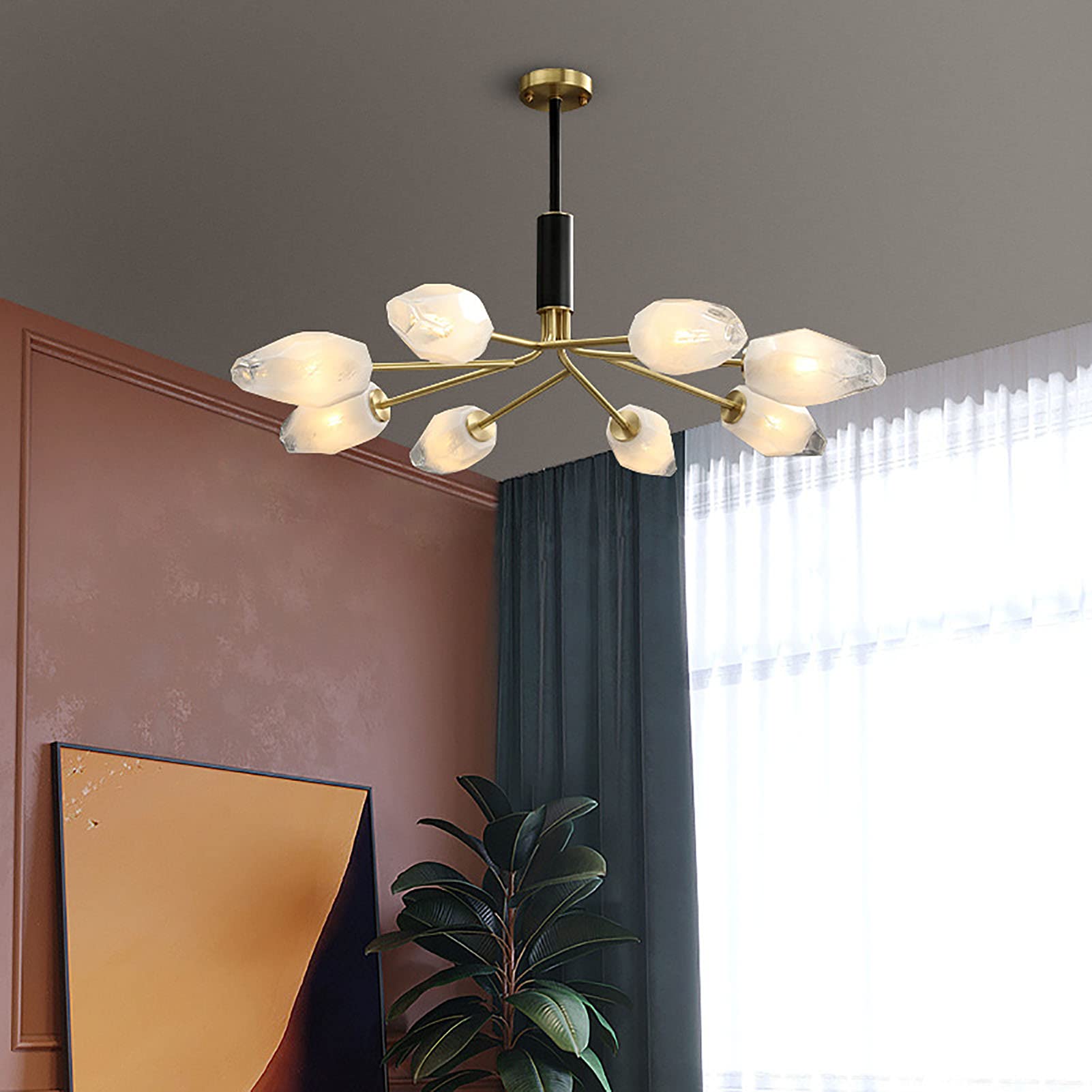 Nowoczesny półwpuszczany żyrandol w stylu vintage, 6 świateł, z trzonkiem G9, do jadalni lub salonu, w stylu wiejskim, 100 x 57 cm, armatura domowa