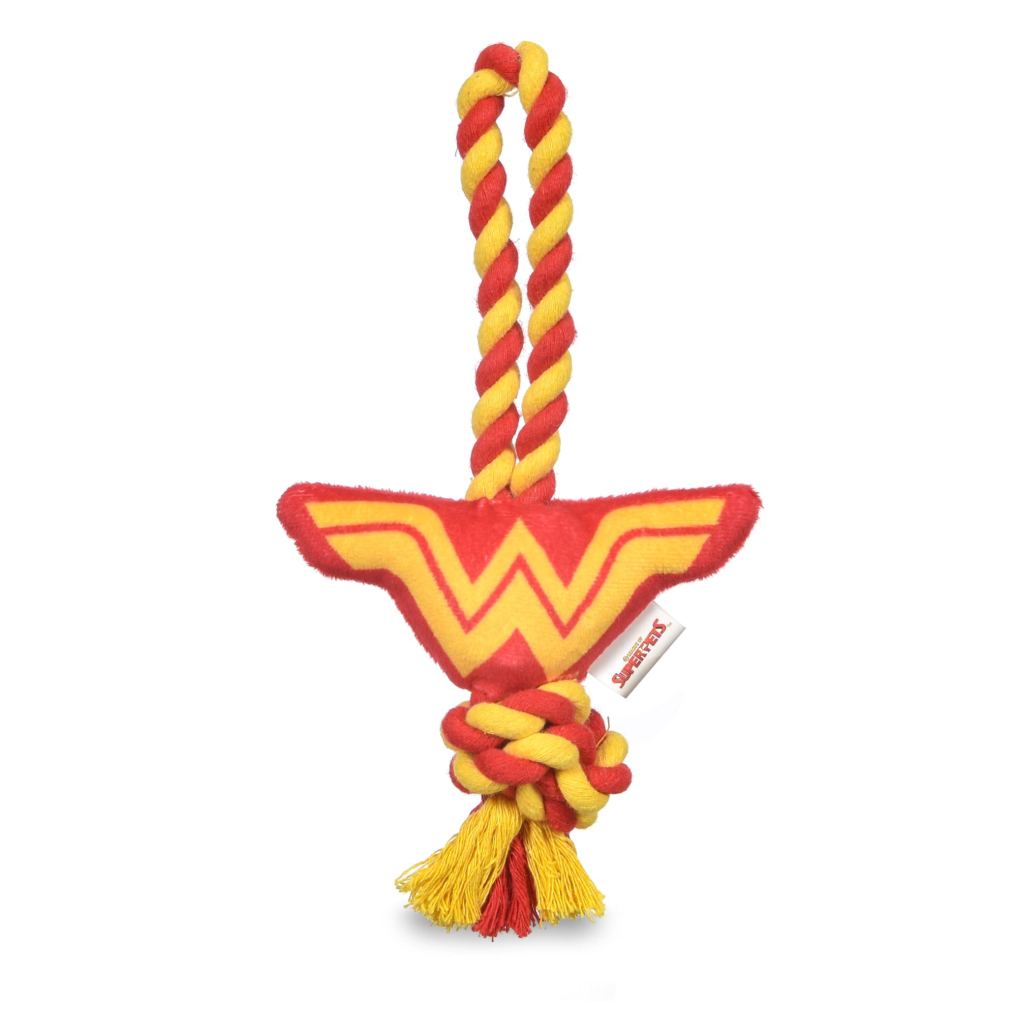 DC Comics Wonder Woman Logo Seil Haustier Spielzeug | Super-Pets Wonder Woman Hundespielzeug Seil Zerren mit Plüsch | Super-Pets Hund Plüsch & Seil Spielzeug Wonder Woman DC Wonder Woman Logo |