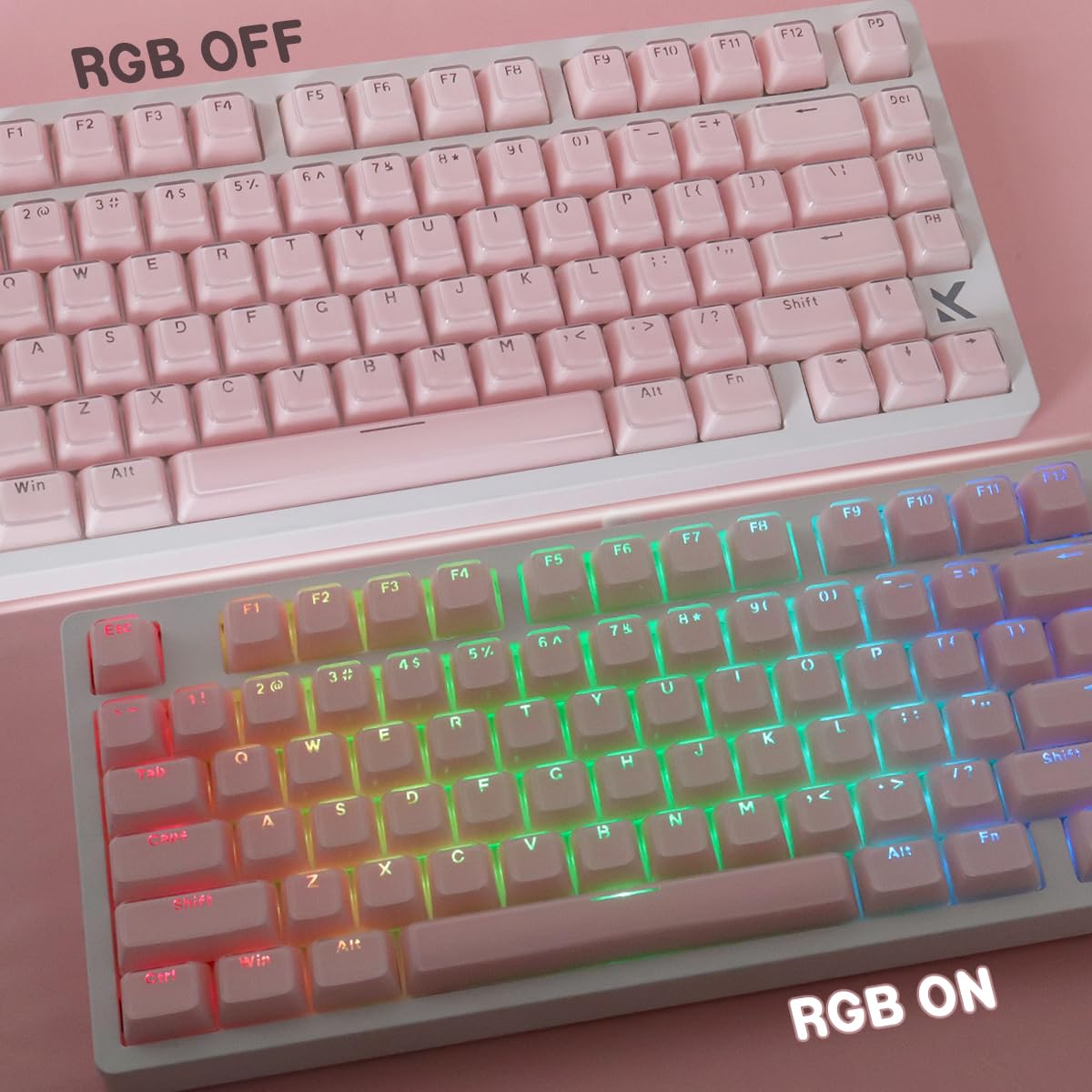 Hyekic PBT Keycaps, Crystal Gelly Pink Keycap 134 Keys Translucide Shine Through Custom Dye-Subliation OEM Profile Keycaps for Cherry Gateron MX Switches Claviers mécaniques
