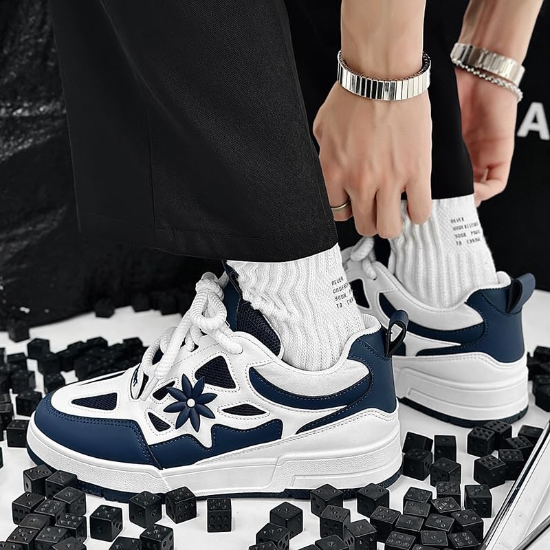 Men's Trendy Flower Pattern Lace Up Skateboard Shoes, Non Slip Comfy Platform Shoes, All Seasons3