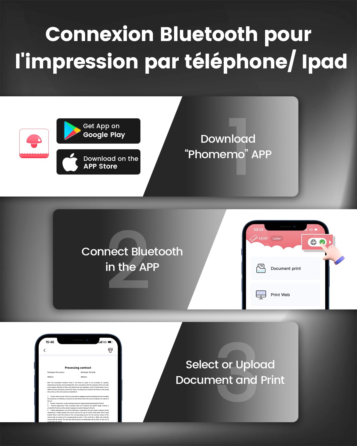 Itari M08F Imprimante Thermique A4 Portable Bluetooth USB
