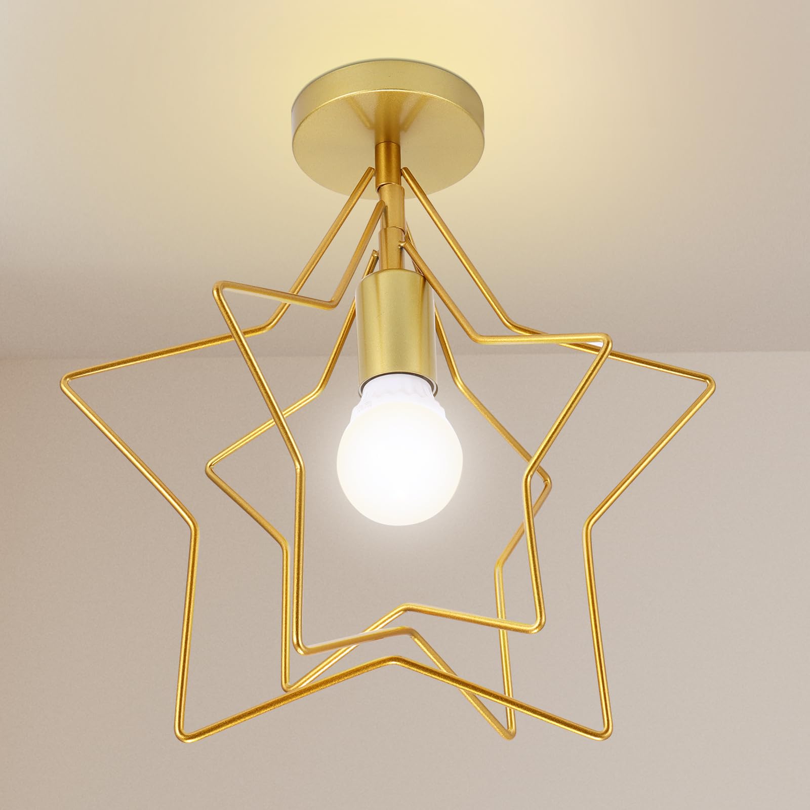 YUNYODA Vintage Ceiling Light, Nordic Modern Five-Pointed Star Chandelier with E27 Base, Iron Art Pendant Ceiling Pendant Light 12W 2700-6000K for Restaurant Hallway Corridor