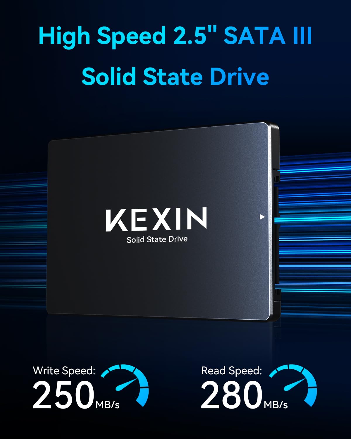 KEXIN 2.5" SATA III Internal SSD 64GB - Up to 280MB/s Read and 250MB/s Write Speed, High Speed SSD for Laptop and Desktop PC - 4